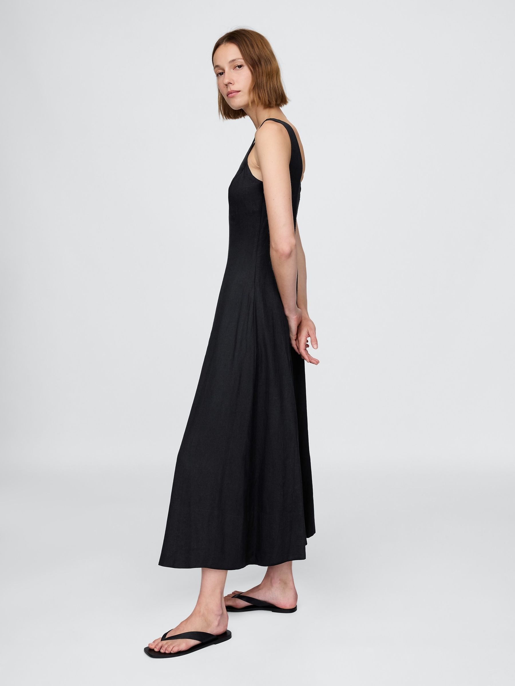 Black Linen-Blend Square-Neck Maxi Dress - Image 3 of 5