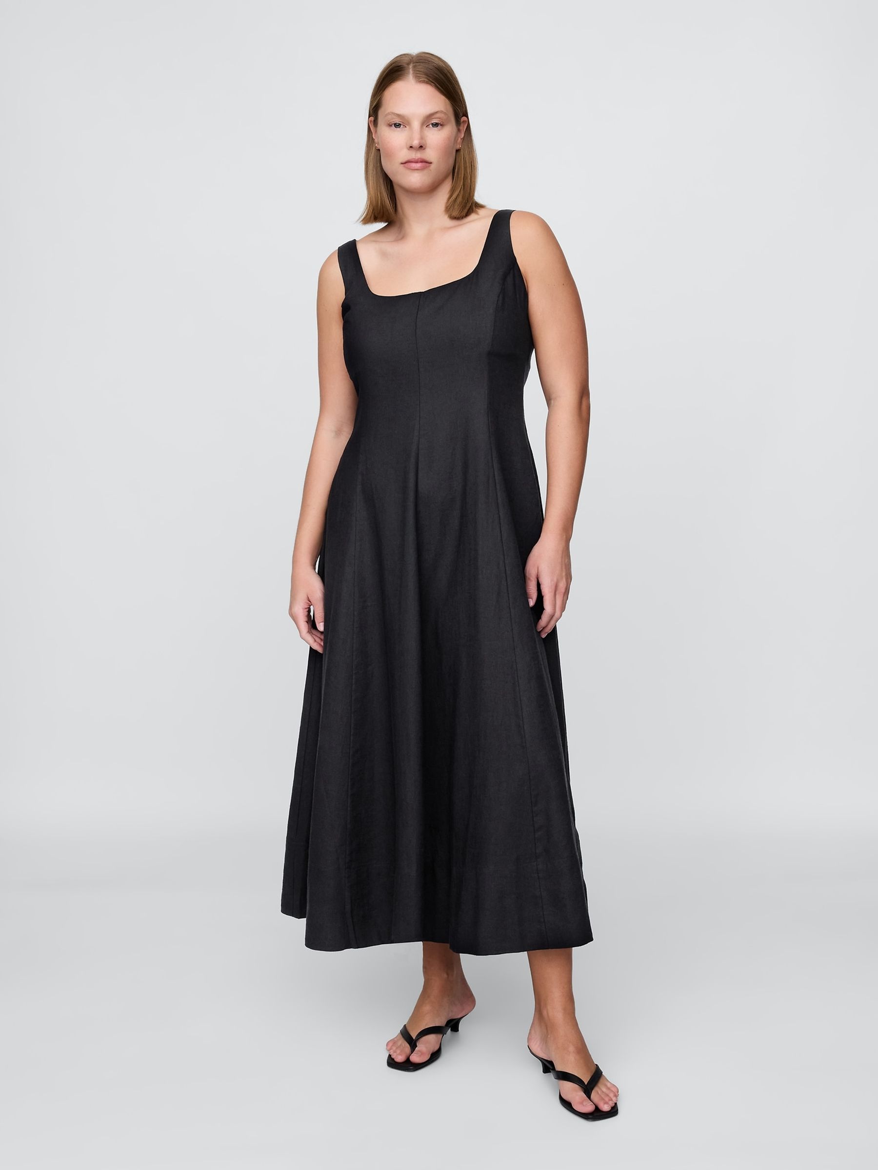 Black Linen-Blend Square-Neck Maxi Dress - Image 4 of 5