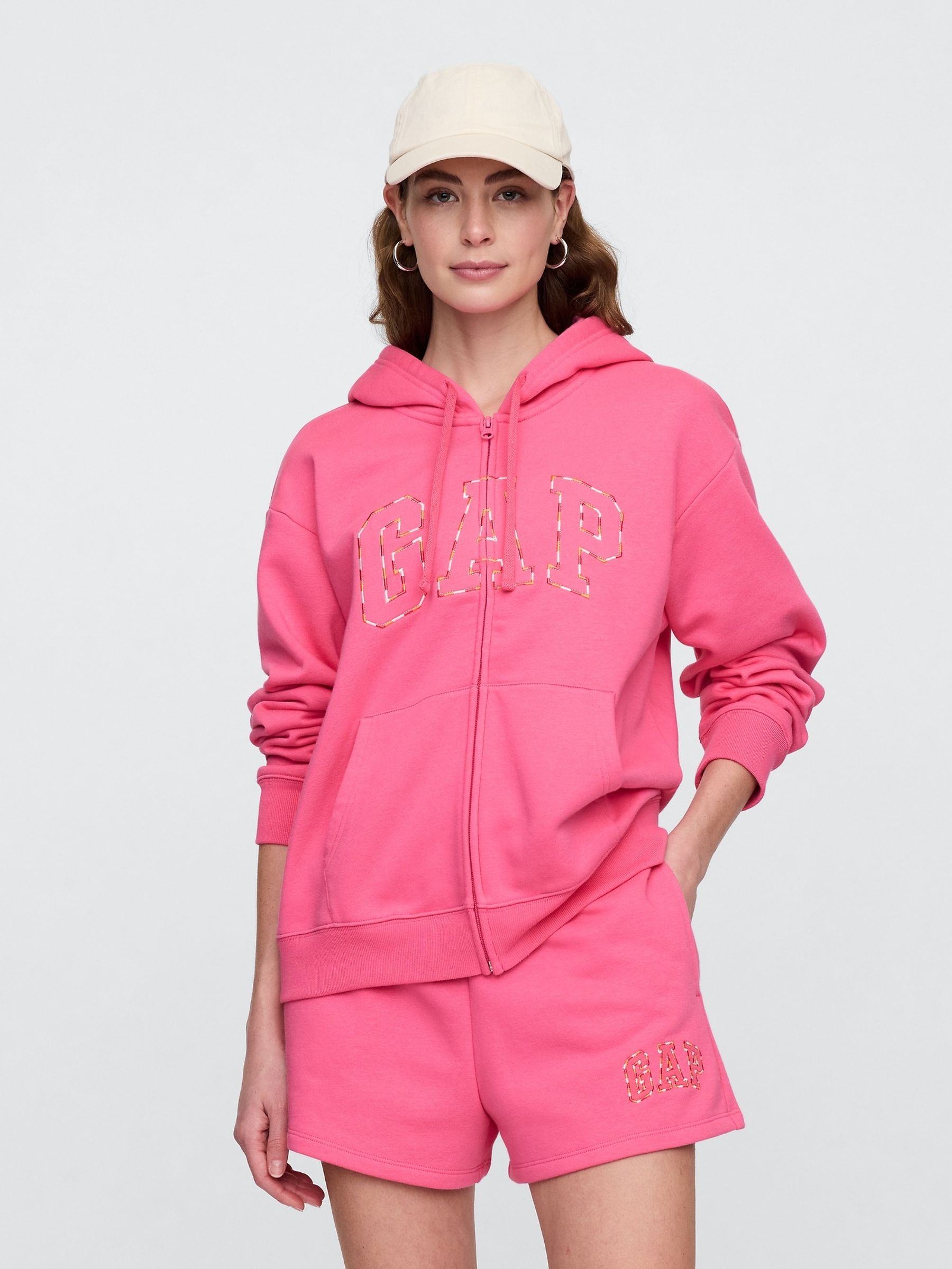 Pink Zip Up Relaxed Logo Hoodie - Image 1 of 5