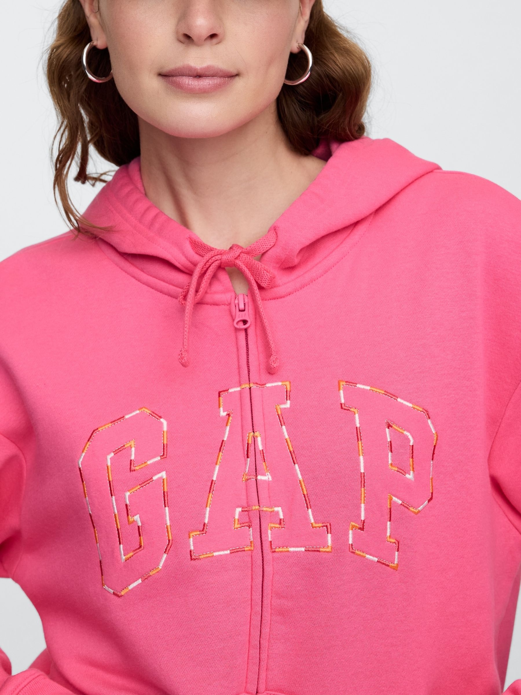 Pink Zip Up Relaxed Logo Hoodie - Image 4 of 5