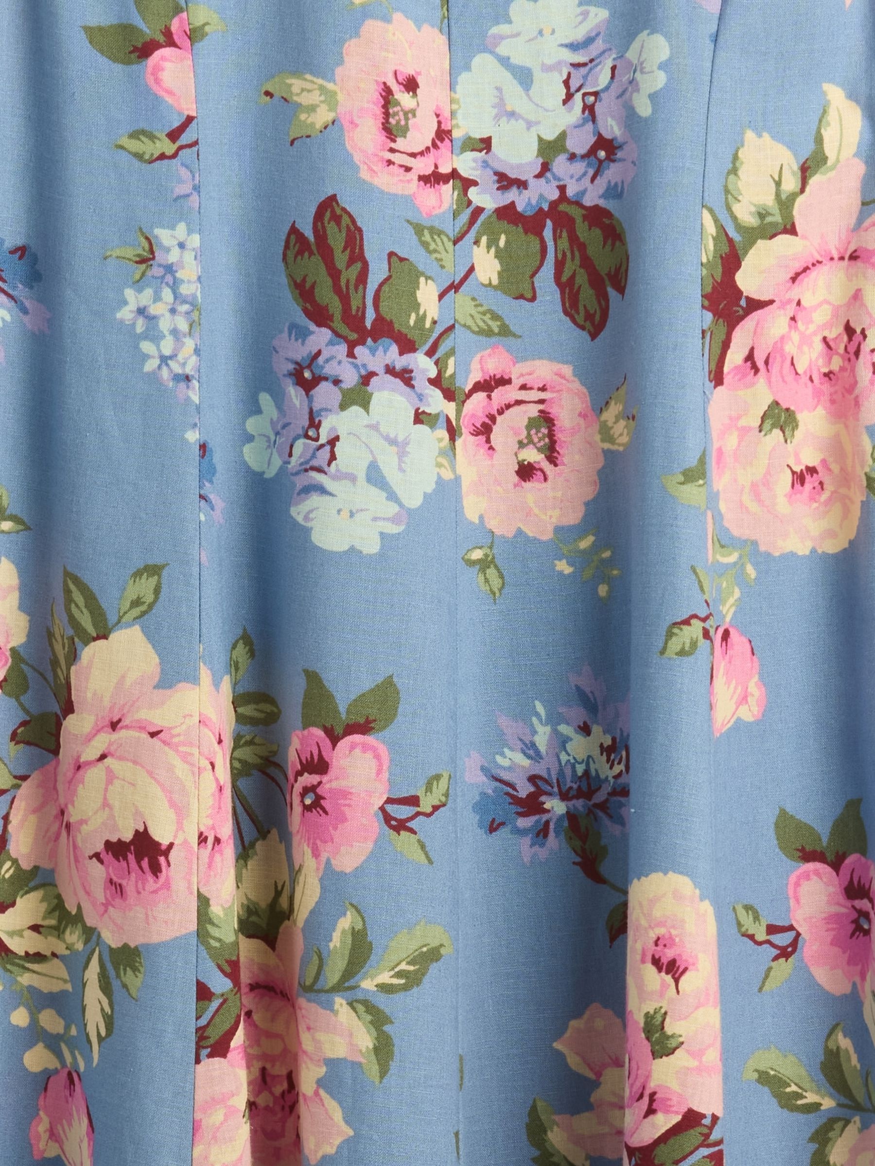 Blue Floral Linen-Blend Square-Neck Maxi Summer Dress - Image 5 of 5