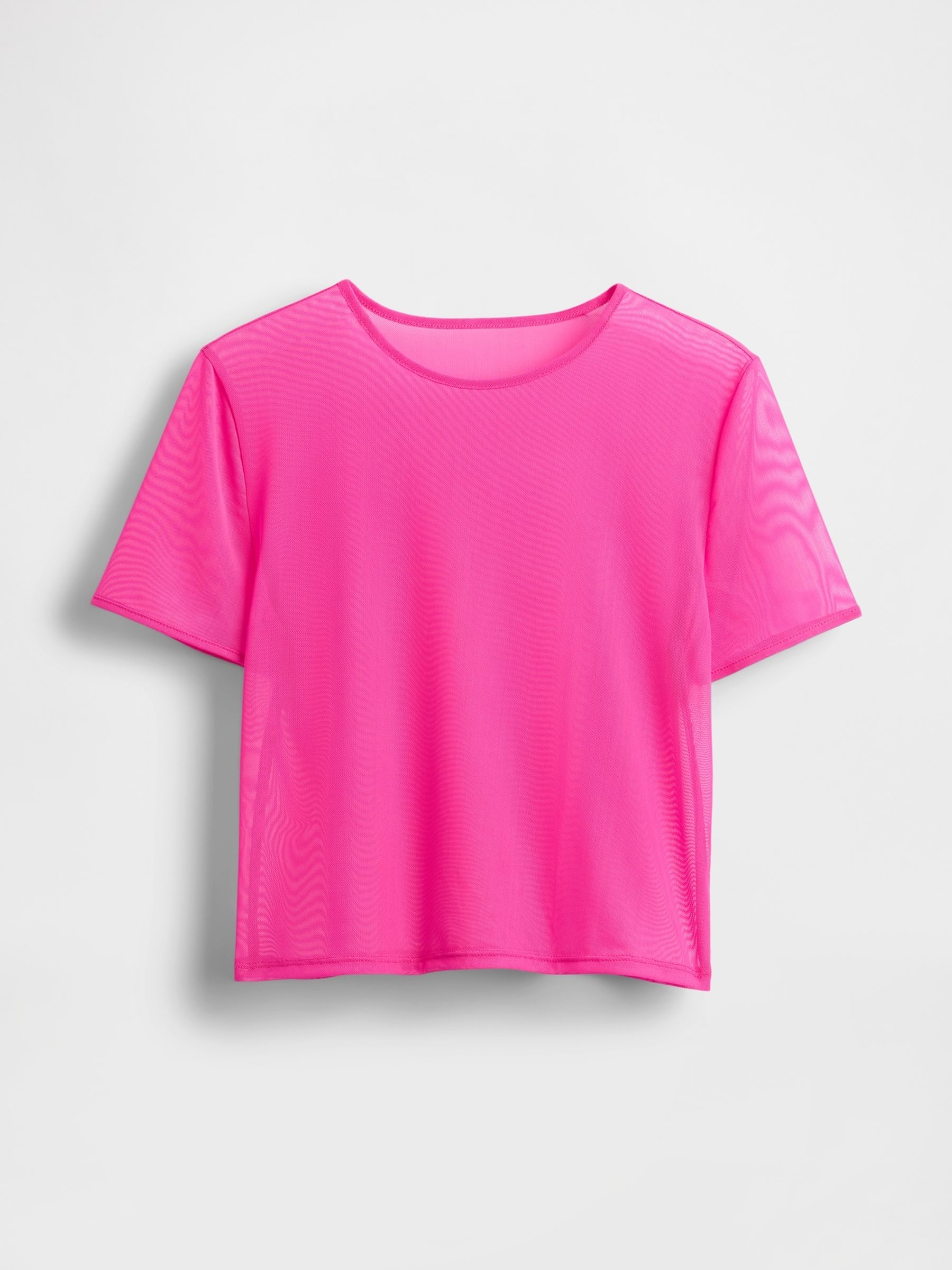 Pink Soft Stretch Mesh Cropped T-Shirt - Image 5 of 5