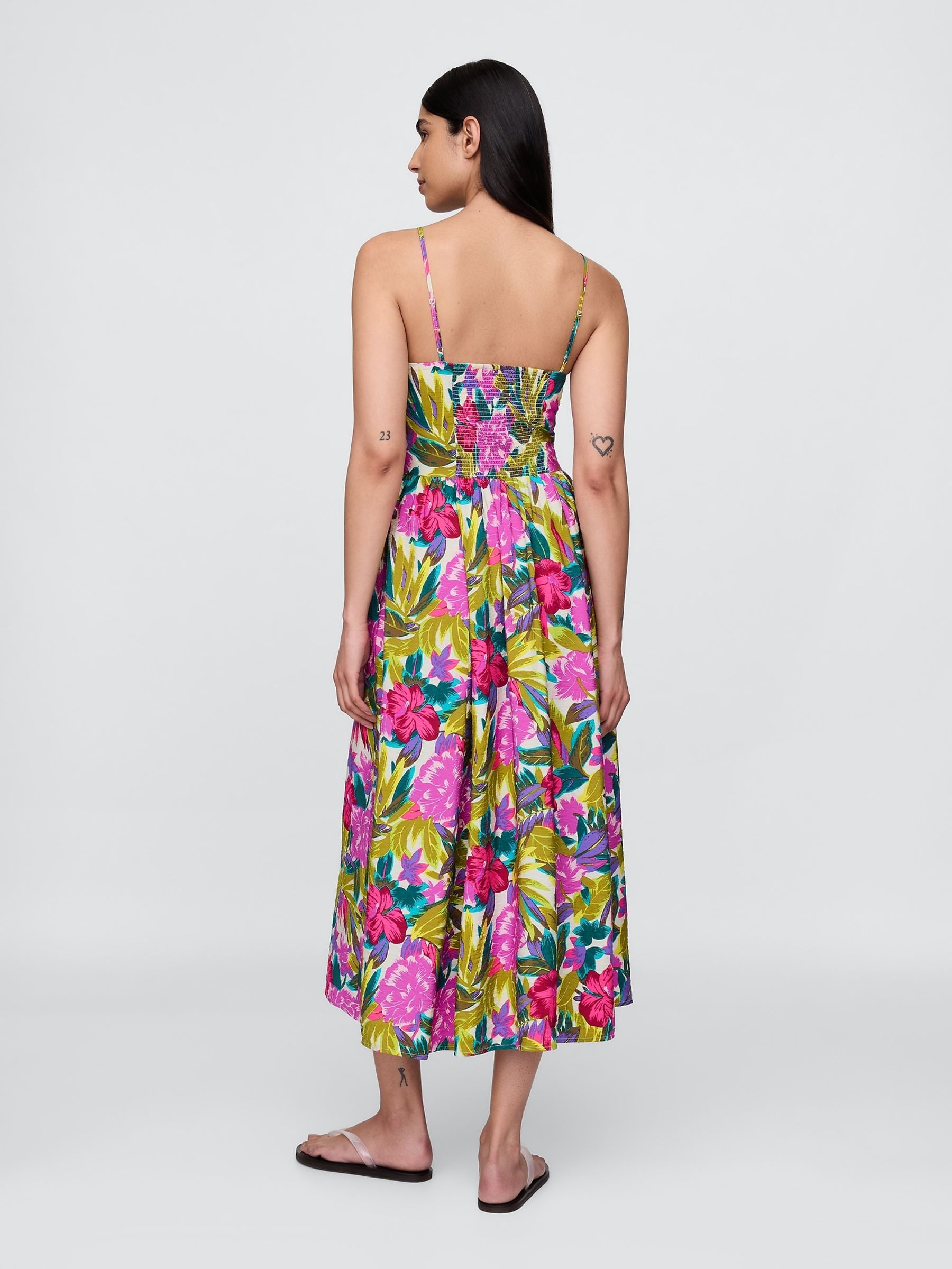 White/Pink Floral Floral V-Neck Midi Dress - Image 2 of 5