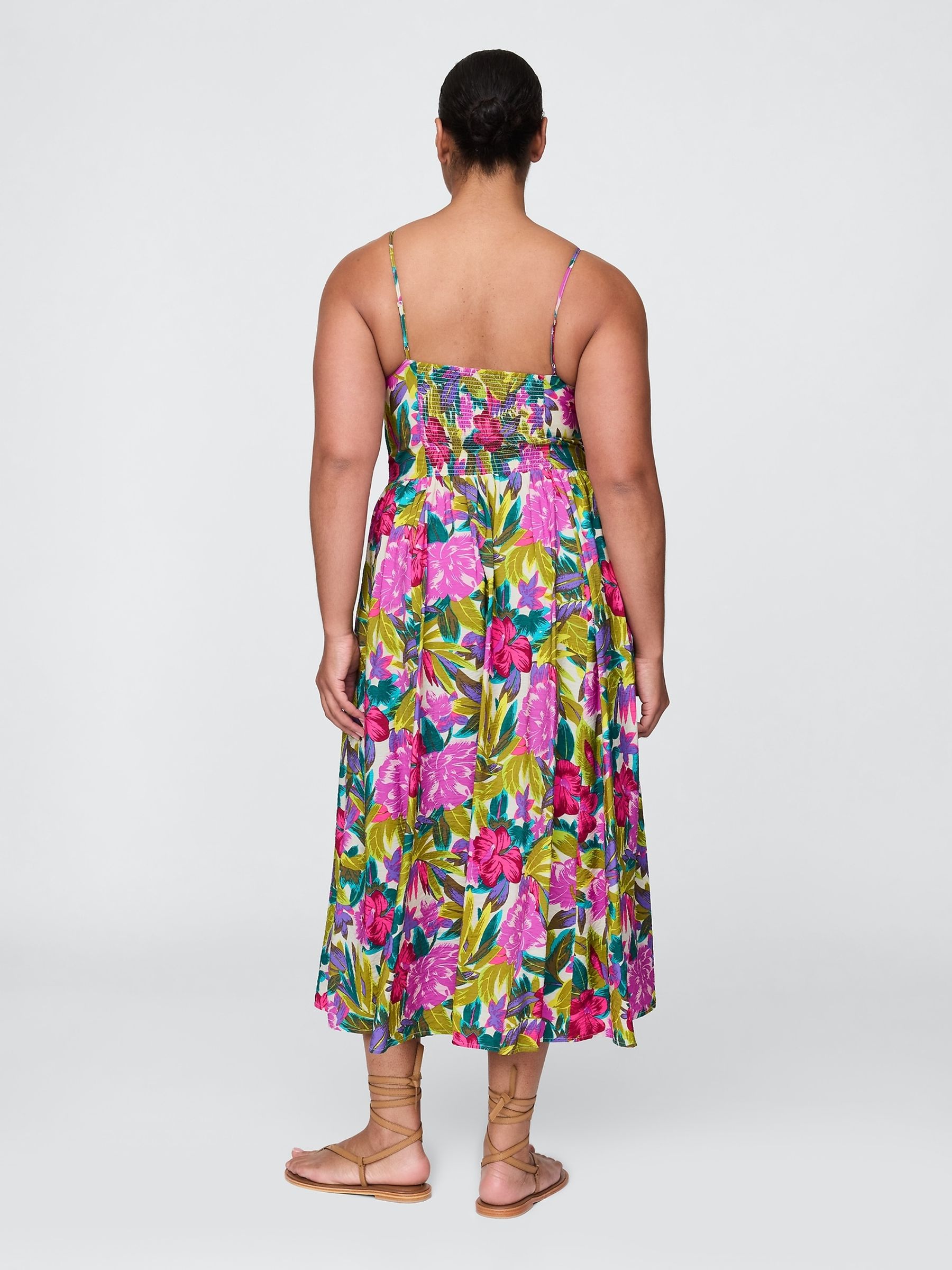 White/Pink Floral Floral V-Neck Midi Dress - Image 5 of 5