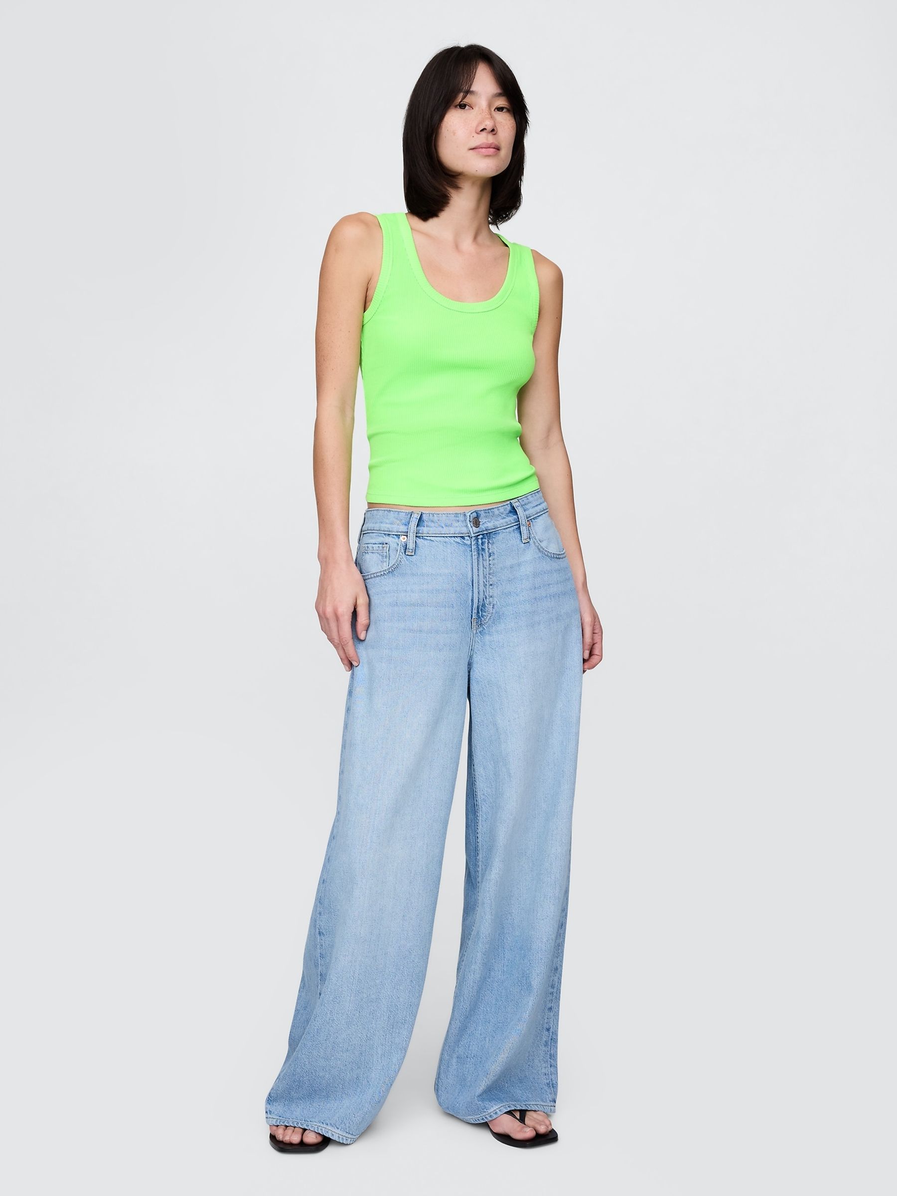 Green Neon Ribbed Knit Cotton Stretch Scoop Vest - Image 3 of 5