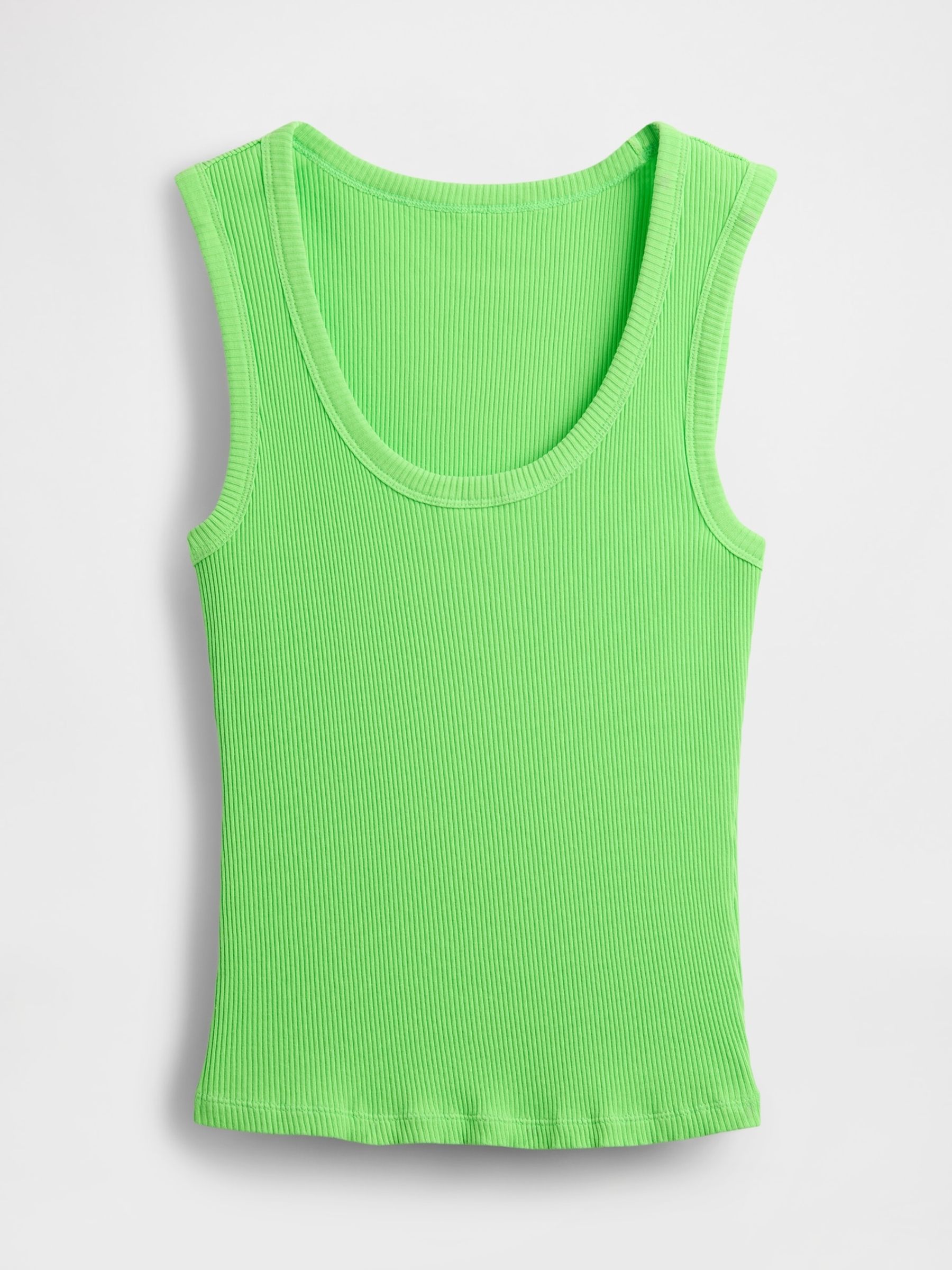 Green Neon Ribbed Knit Cotton Stretch Scoop Vest - Image 4 of 5