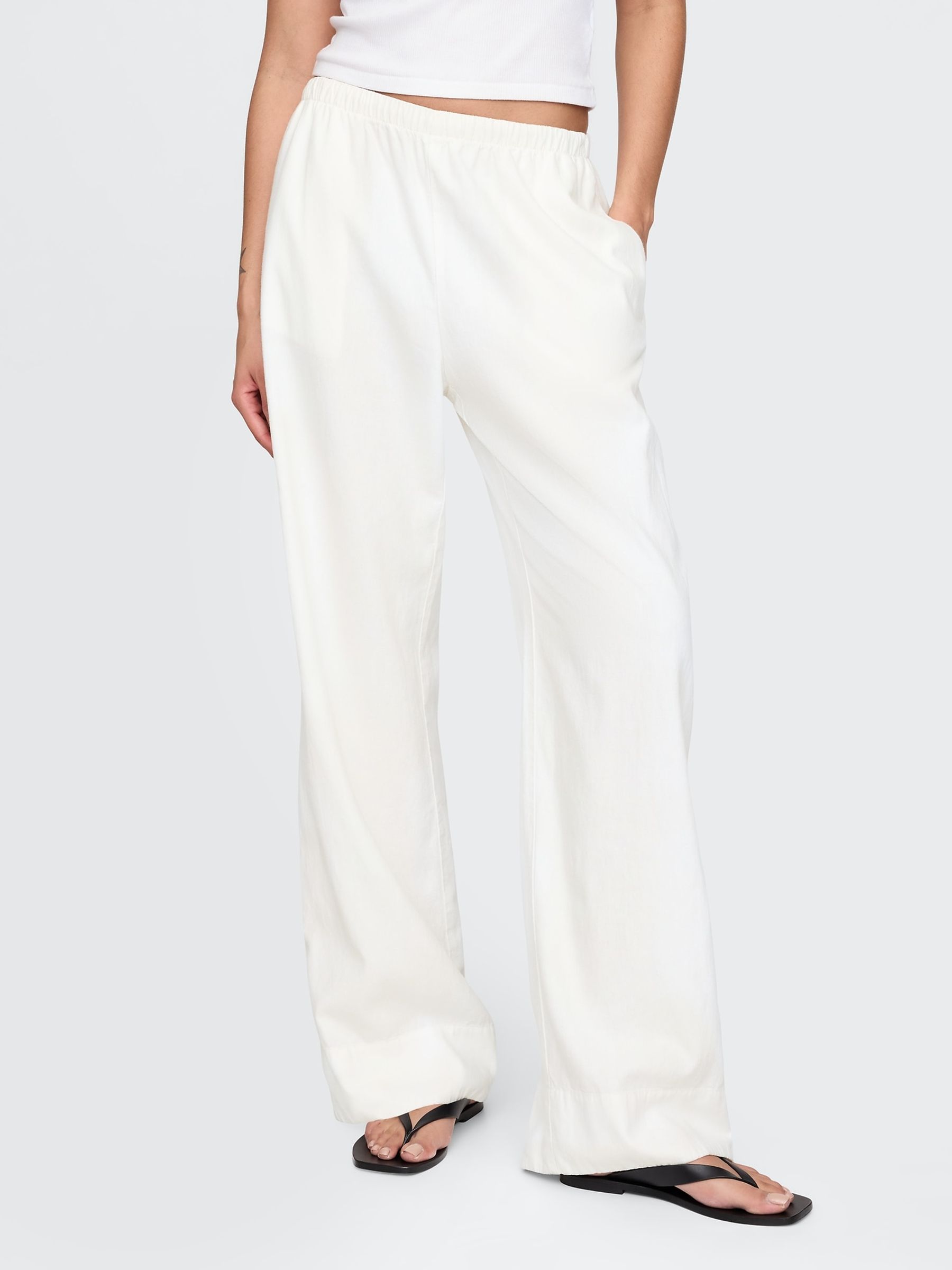 White Heavyweight Linen-Blend Easy Wide-Hem Trousers - Image 1 of 5
