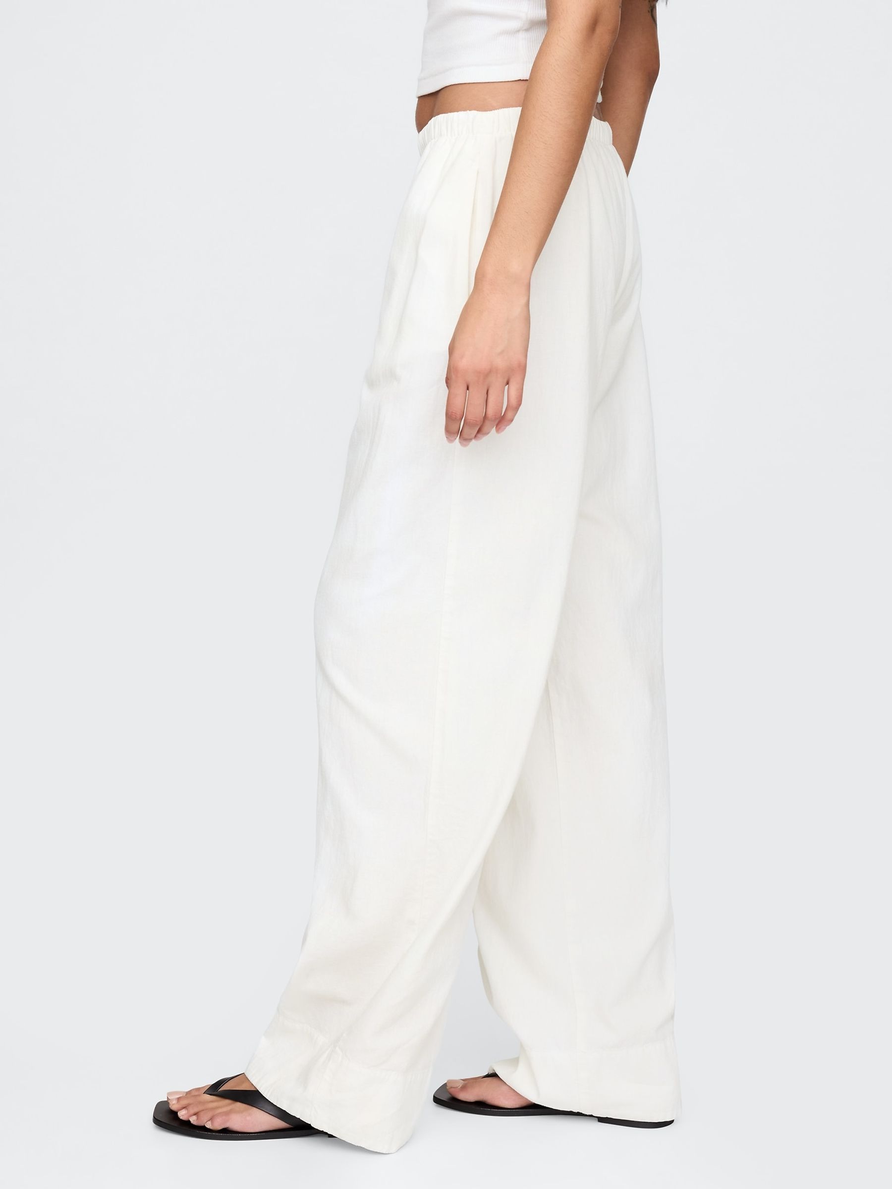 White Heavyweight Linen-Blend Easy Wide-Hem Trousers - Image 3 of 5