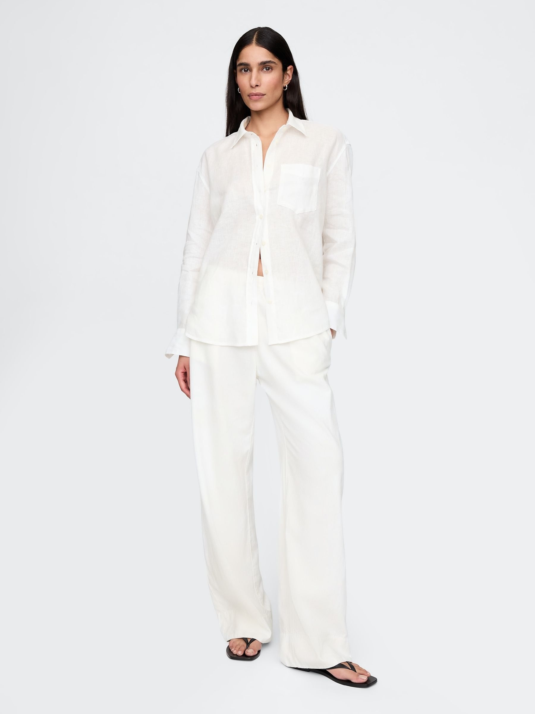 White Heavyweight Linen-Blend Easy Wide-Hem Trousers - Image 4 of 5