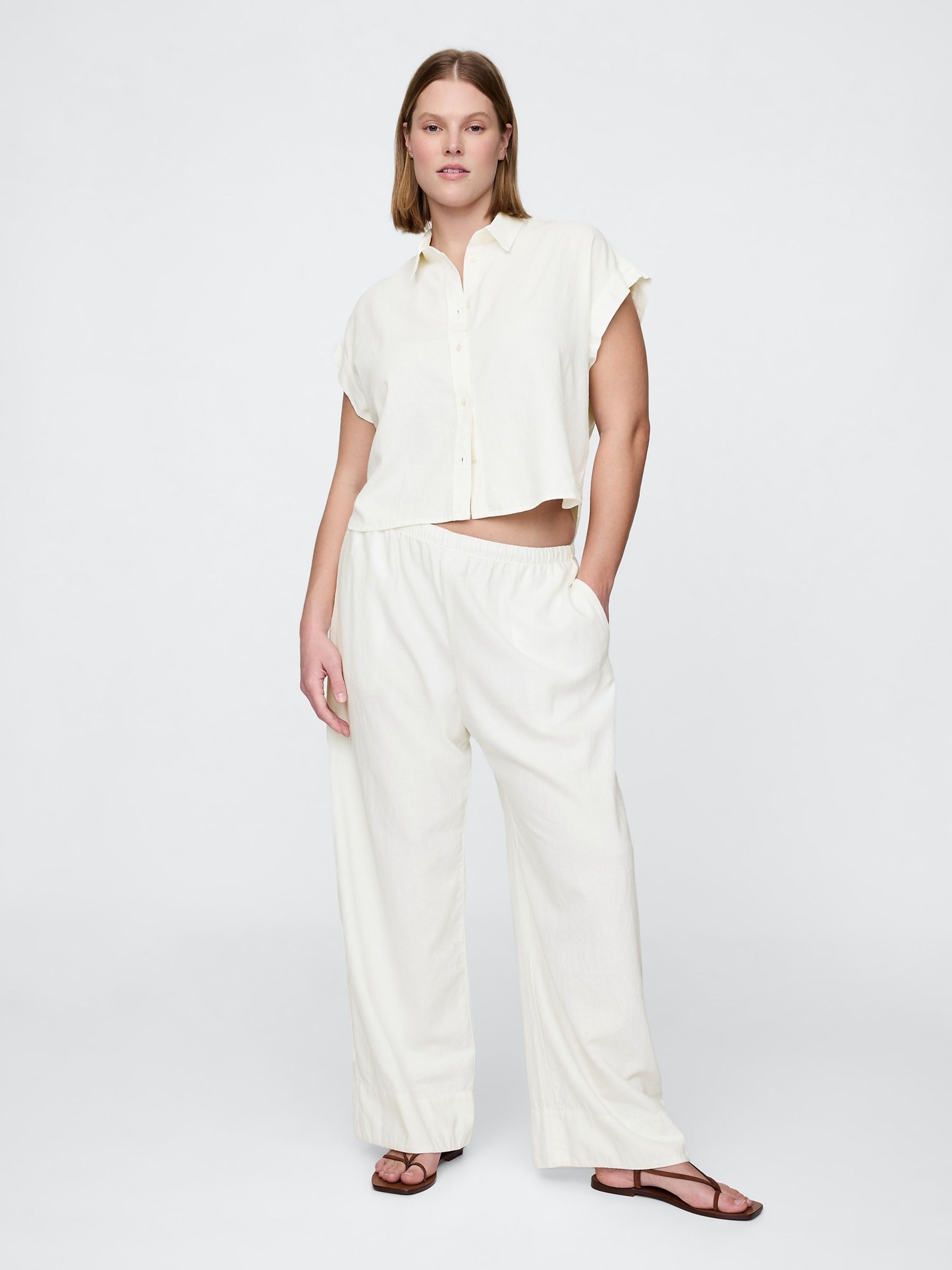 White Heavyweight Linen-Blend Easy Wide-Hem Trousers - Image 5 of 5