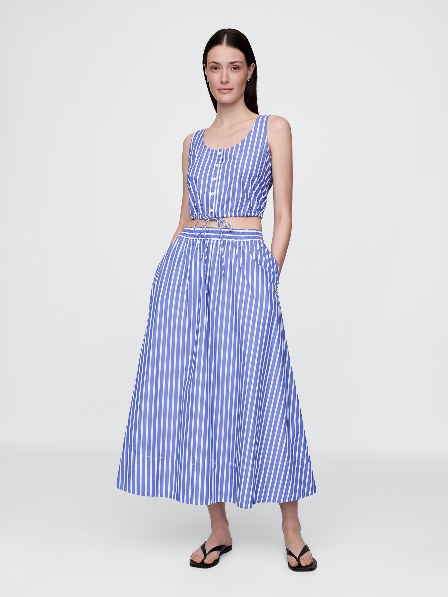 Blue Stripe Poplin Maxi Skirt - Image 1 of 5