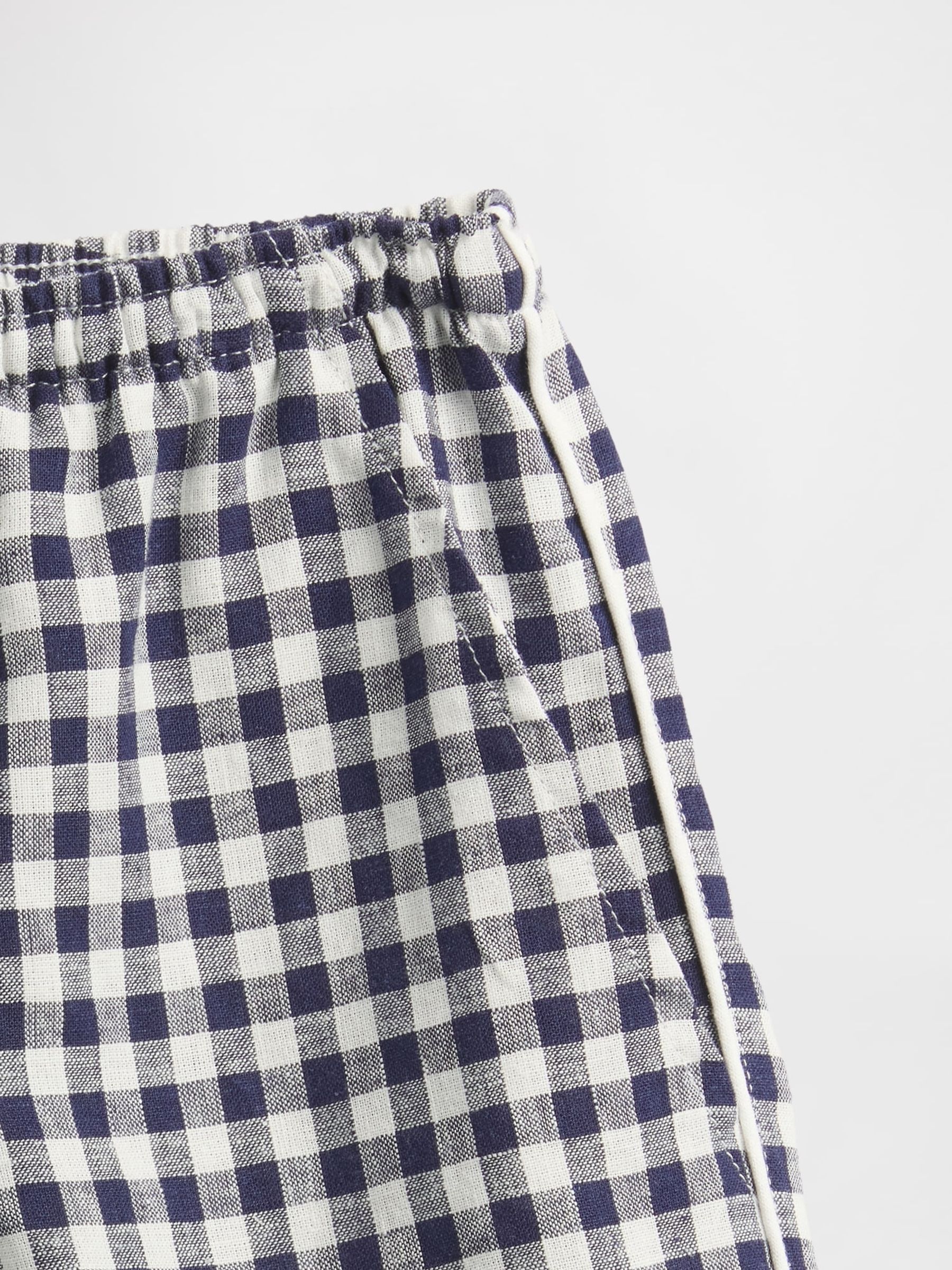 Blue Gingham Short Linen Blend Pyjama Bottoms - Image 4 of 4