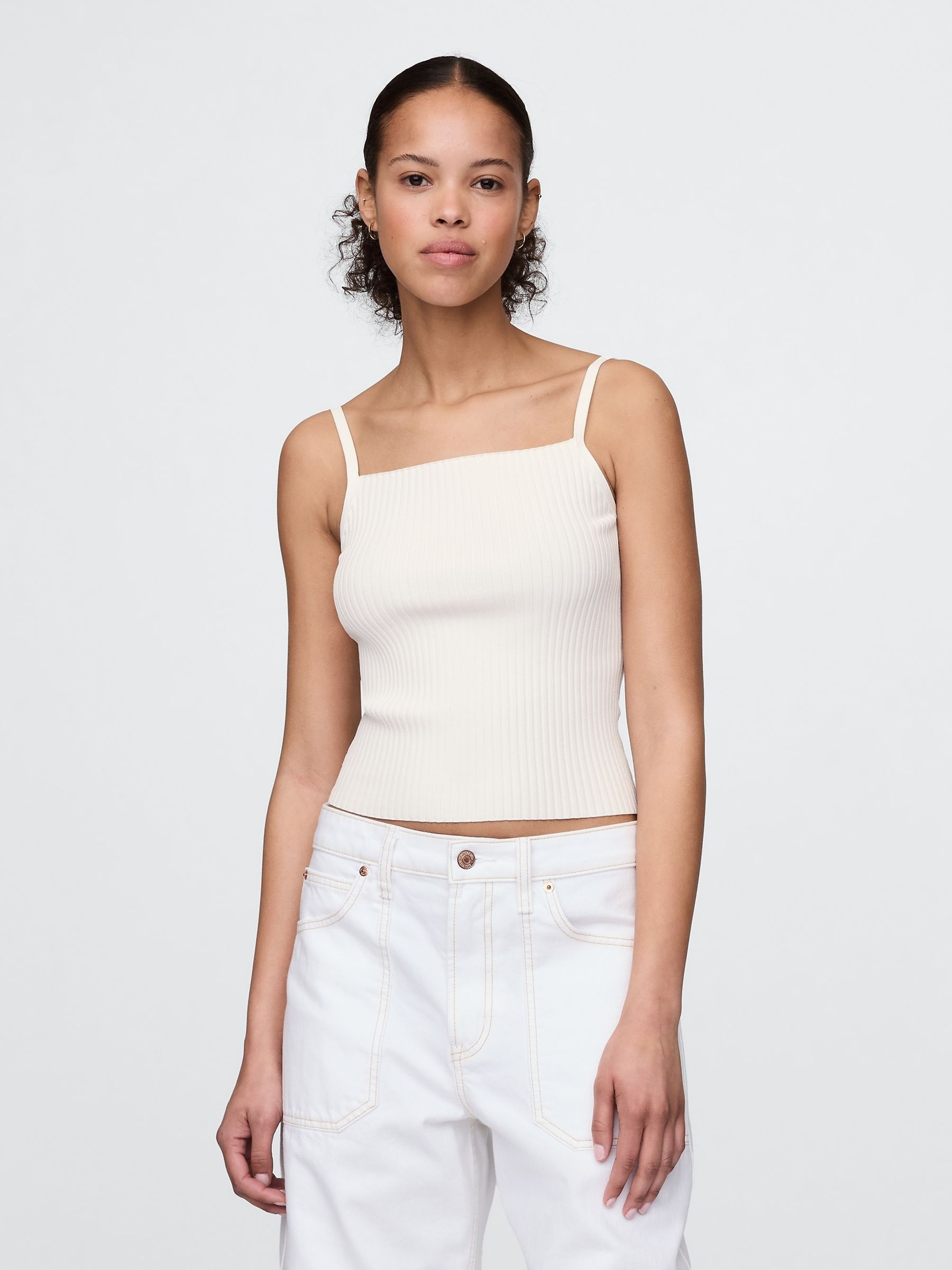 White Cropped Rib Vest - Image 1 of 5