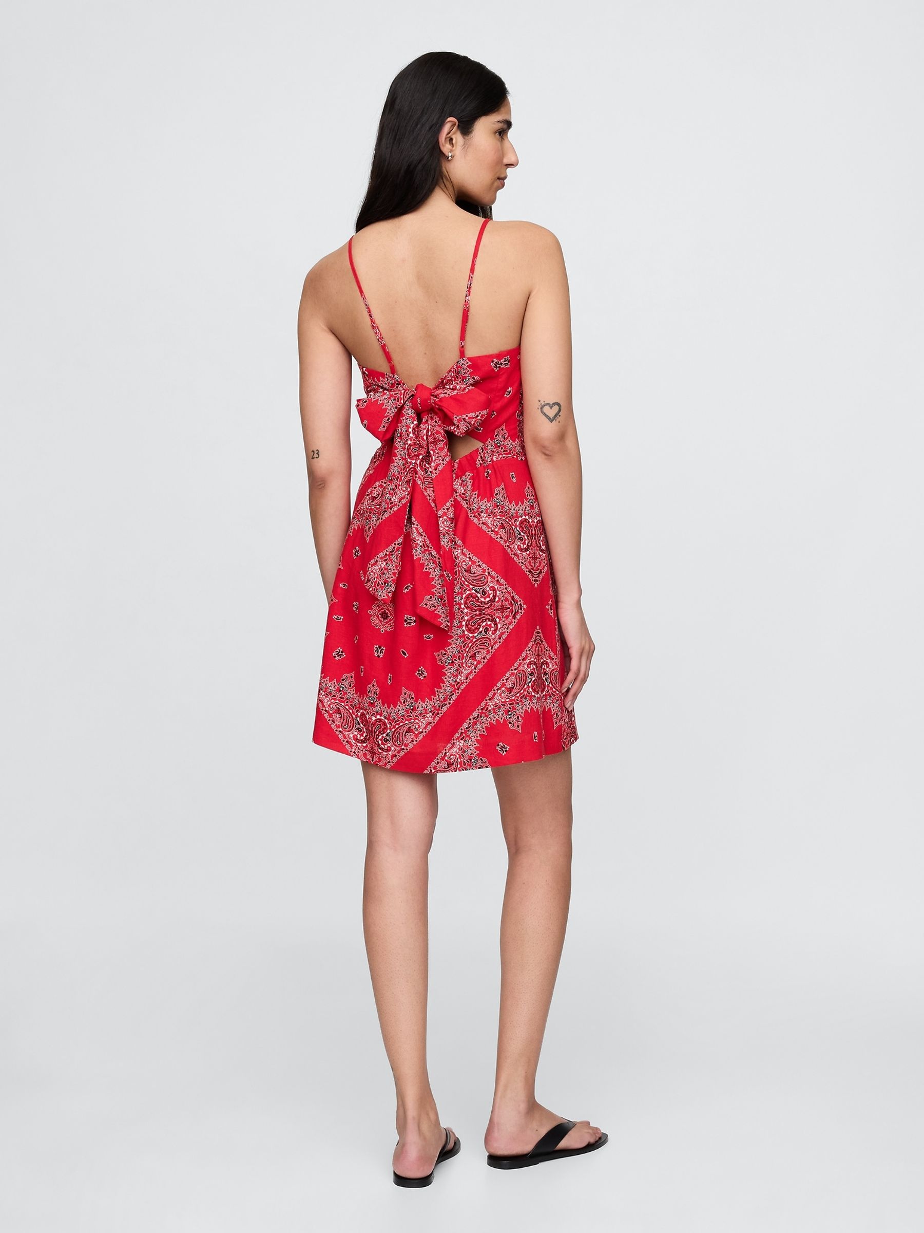 Red Linen-Blend Tie-Back Mini Dress - Image 2 of 5