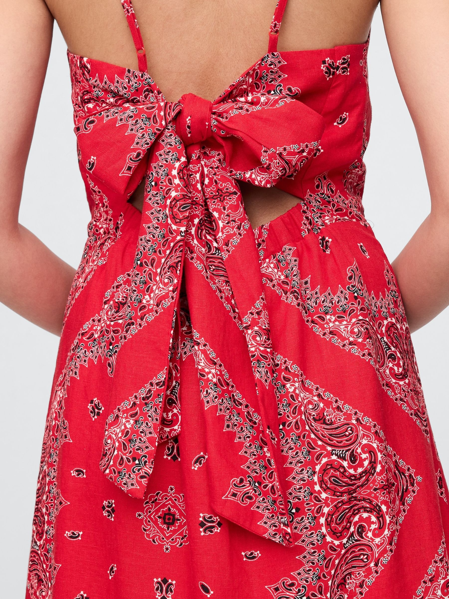 Red Linen-Blend Tie-Back Mini Dress - Image 4 of 5