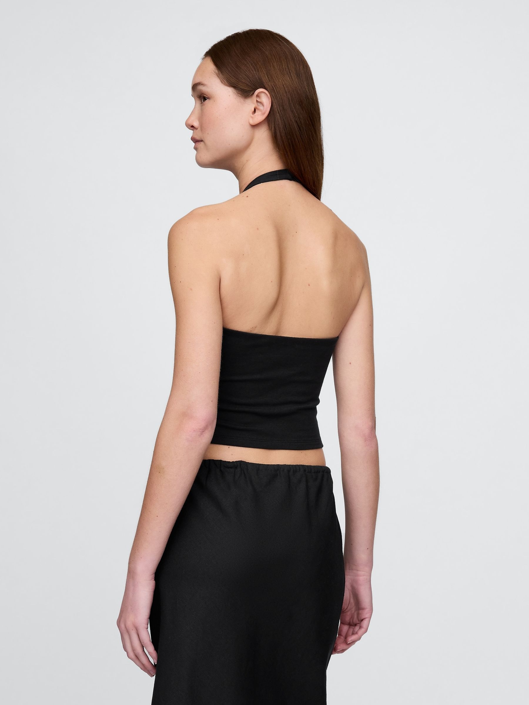 Black CloseKnit Cropped Halter Neck Top - Image 2 of 4