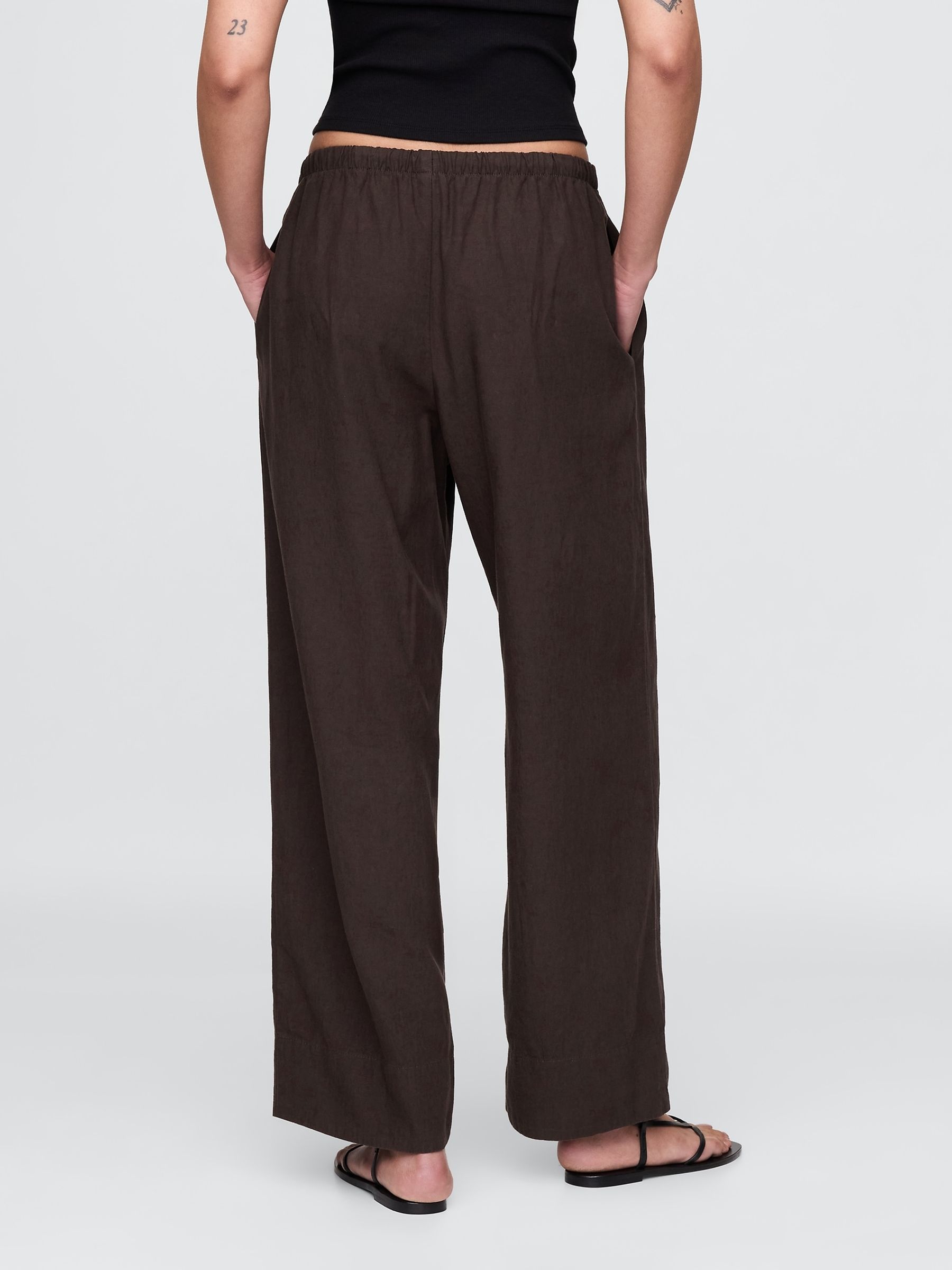 Brown Heavyweight Linen-Blend Easy Wide-Hem Trousers - Image 2 of 5