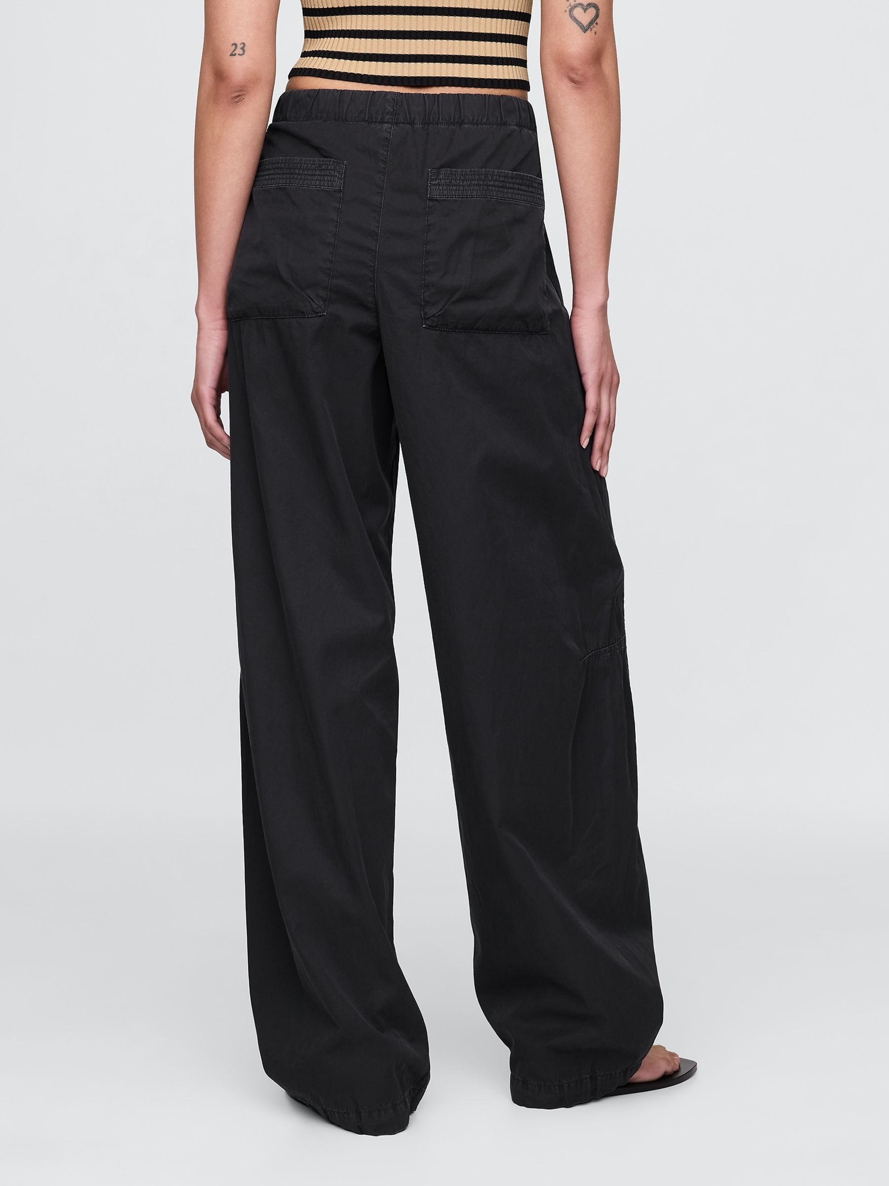 Black Low Waisted Barrel Parachute Trousers - Image 2 of 5