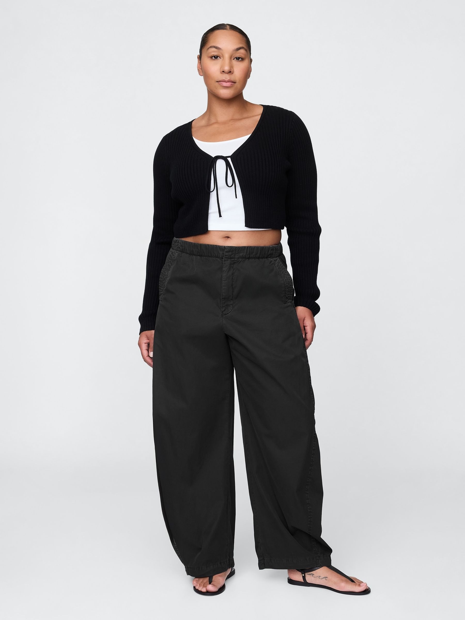 Black Low Waisted Barrel Parachute Trousers - Image 5 of 5