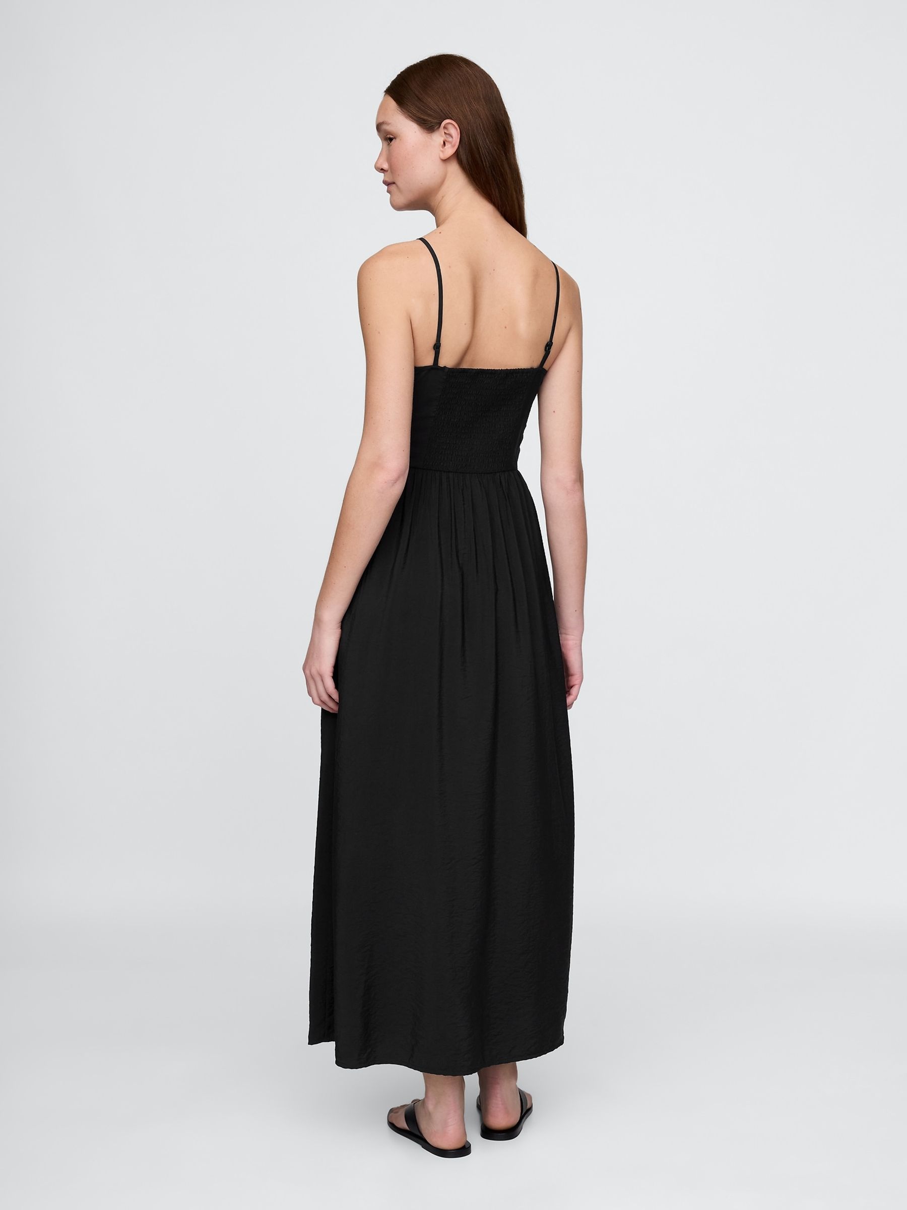 Black Linen-Blend Drop-Waist Maxi Summer Dress - Image 2 of 5
