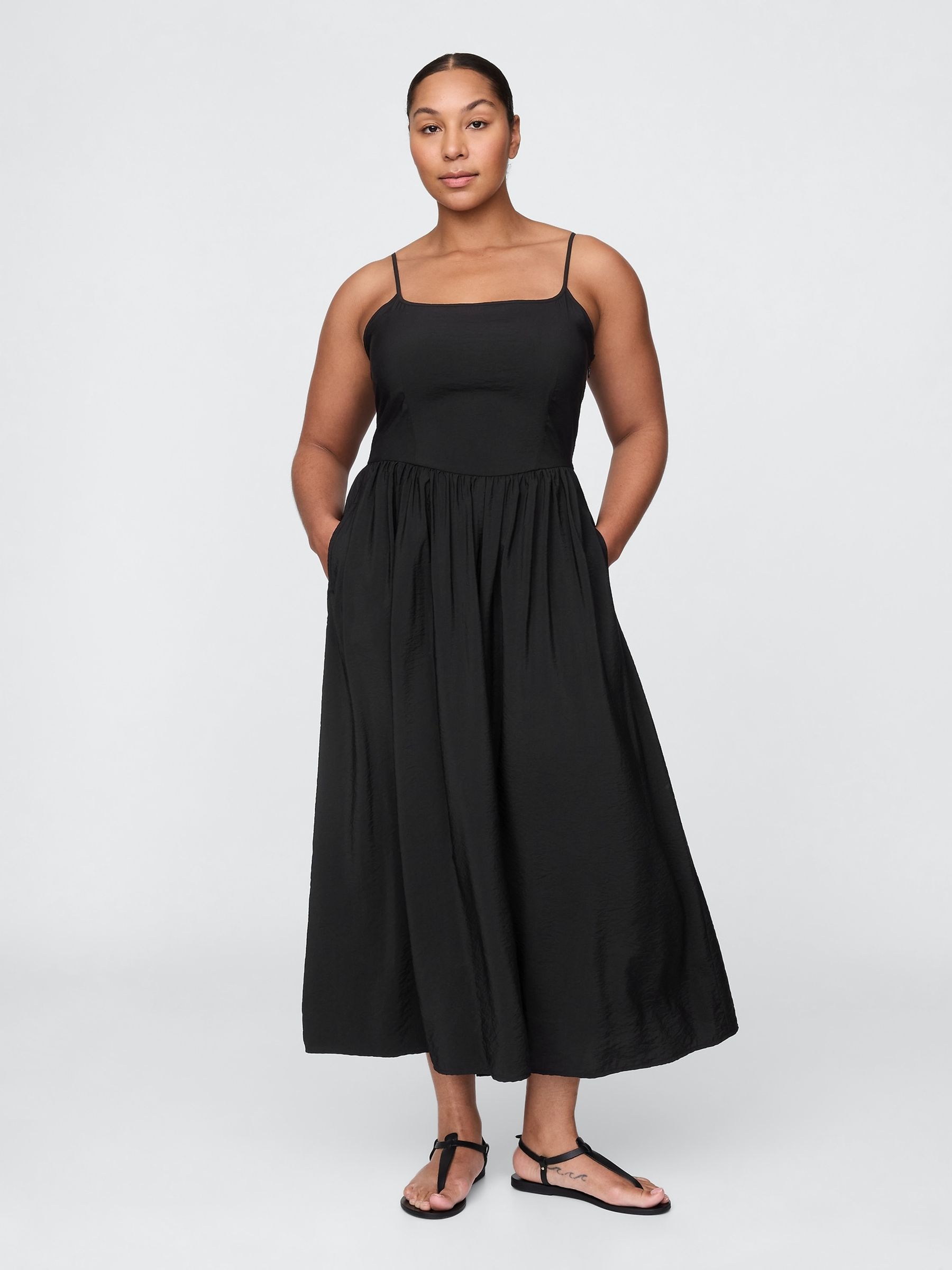 Black Linen-Blend Drop-Waist Maxi Summer Dress - Image 4 of 5