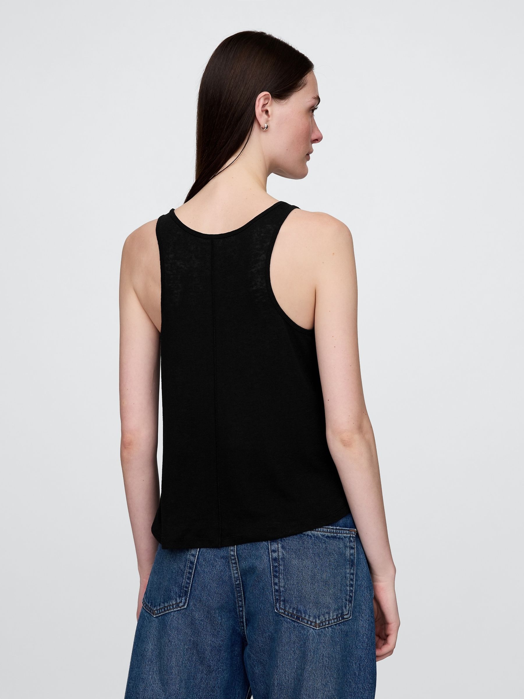 Black Linen-Blend Racerback Vest - Image 2 of 4