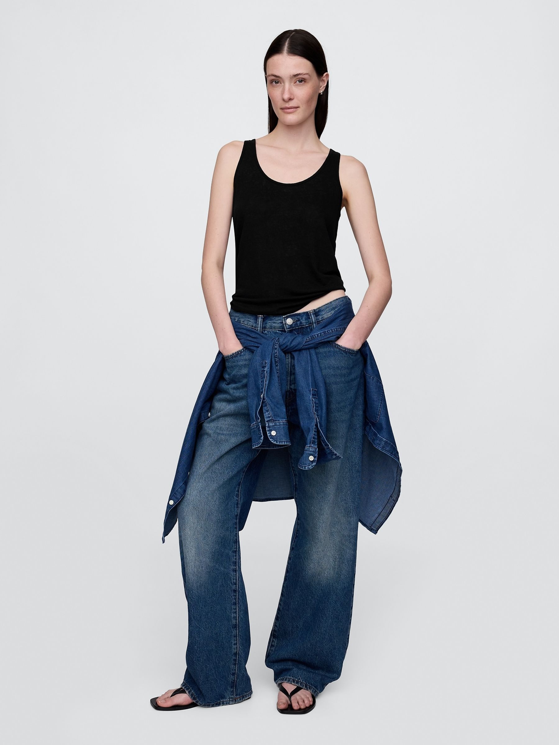 Black Linen-Blend Racerback Vest - Image 3 of 4