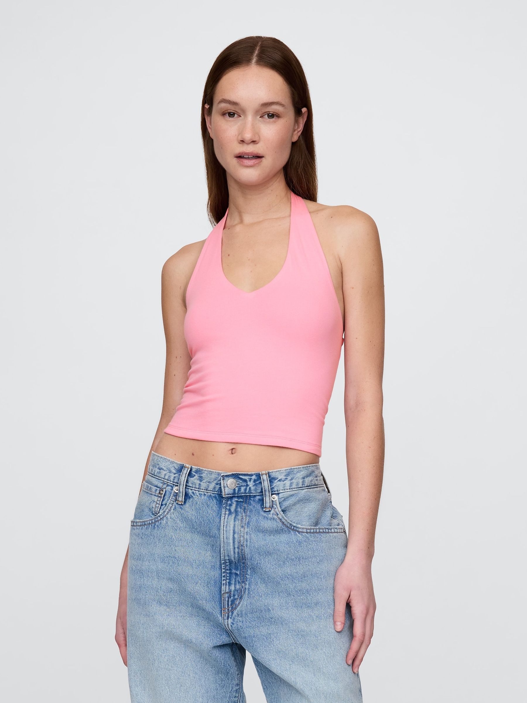 Pink CloseKnit Cropped Halter Neck Top - Image 1 of 4