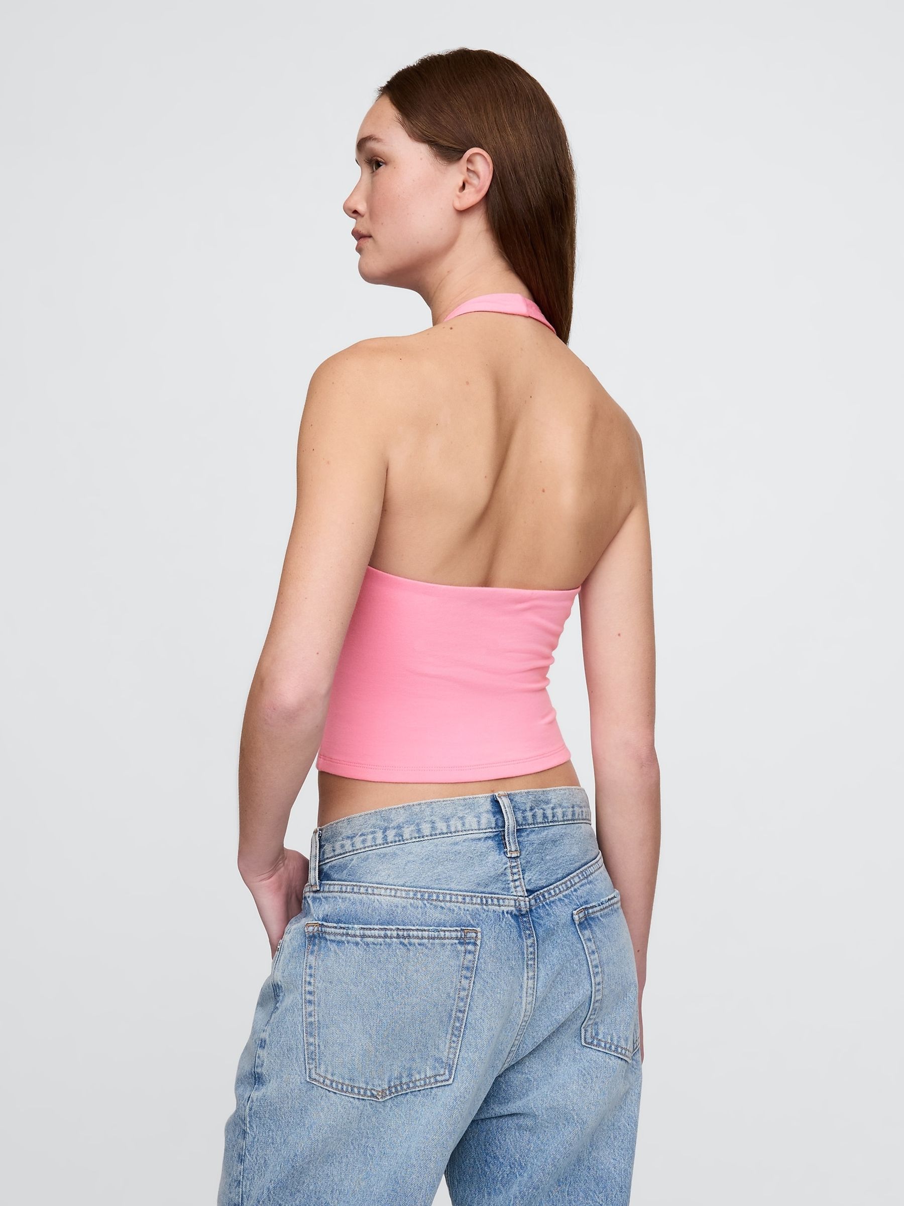 Pink CloseKnit Cropped Halter Neck Top - Image 2 of 4