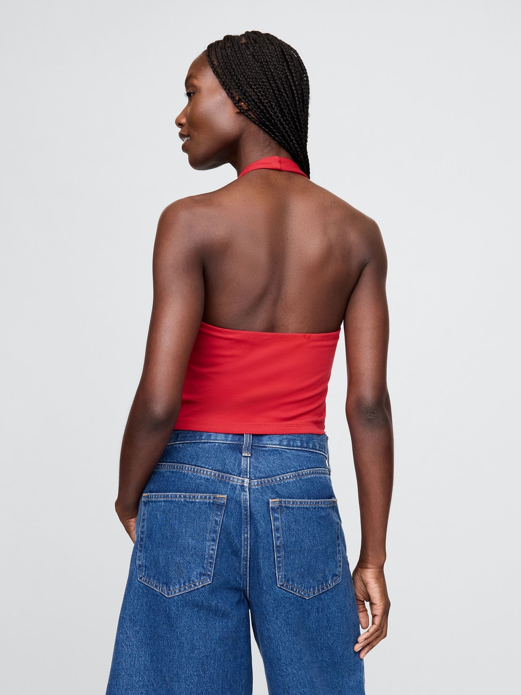 Red CloseKnit Cropped Halter Neck Top - Image 2 of 4