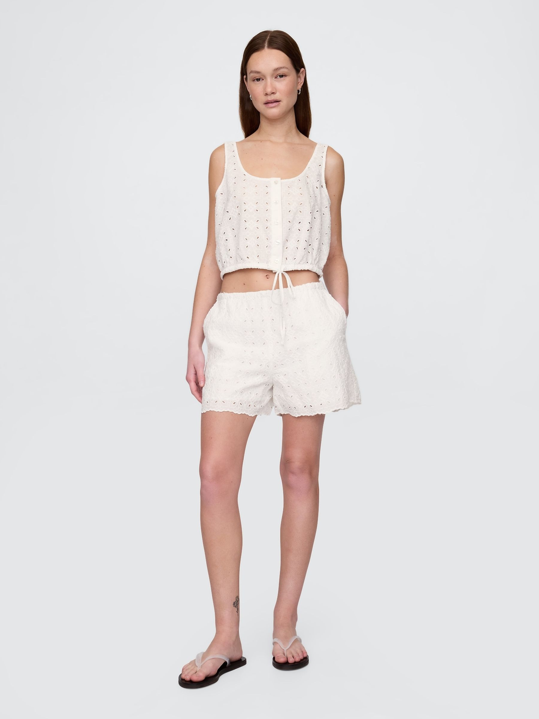 White High Rise Eyelet Easy Shorts - Image 4 of 5