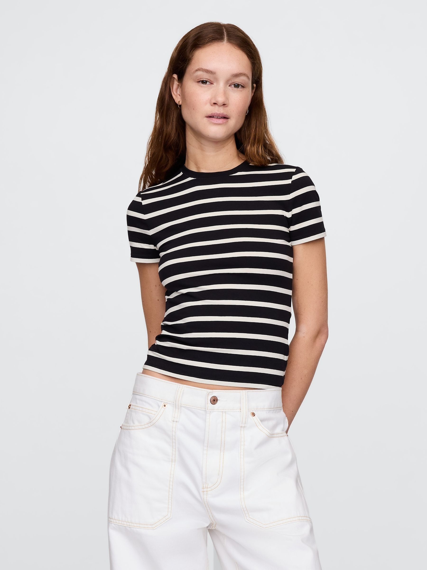 Black/White Stripe CloseKnit Jersey Short Sleeve Crew Neck T-Shirt - Image 1 of 5