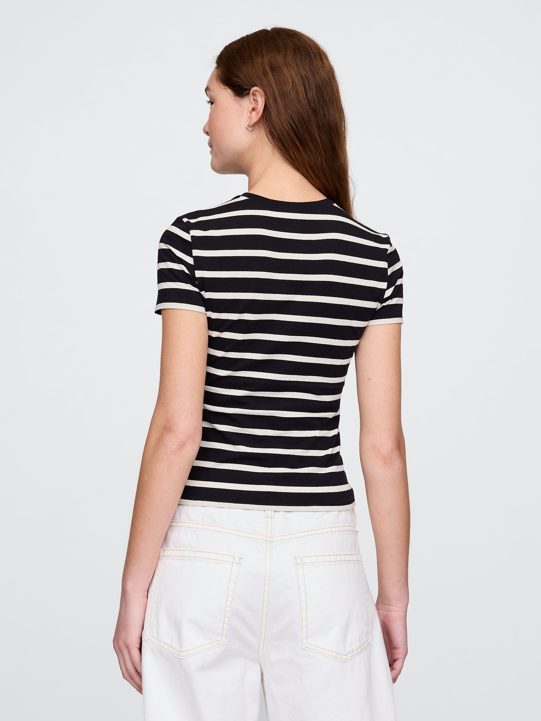 Black/White Stripe CloseKnit Jersey Short Sleeve Crew Neck T-Shirt - Image 2 of 5