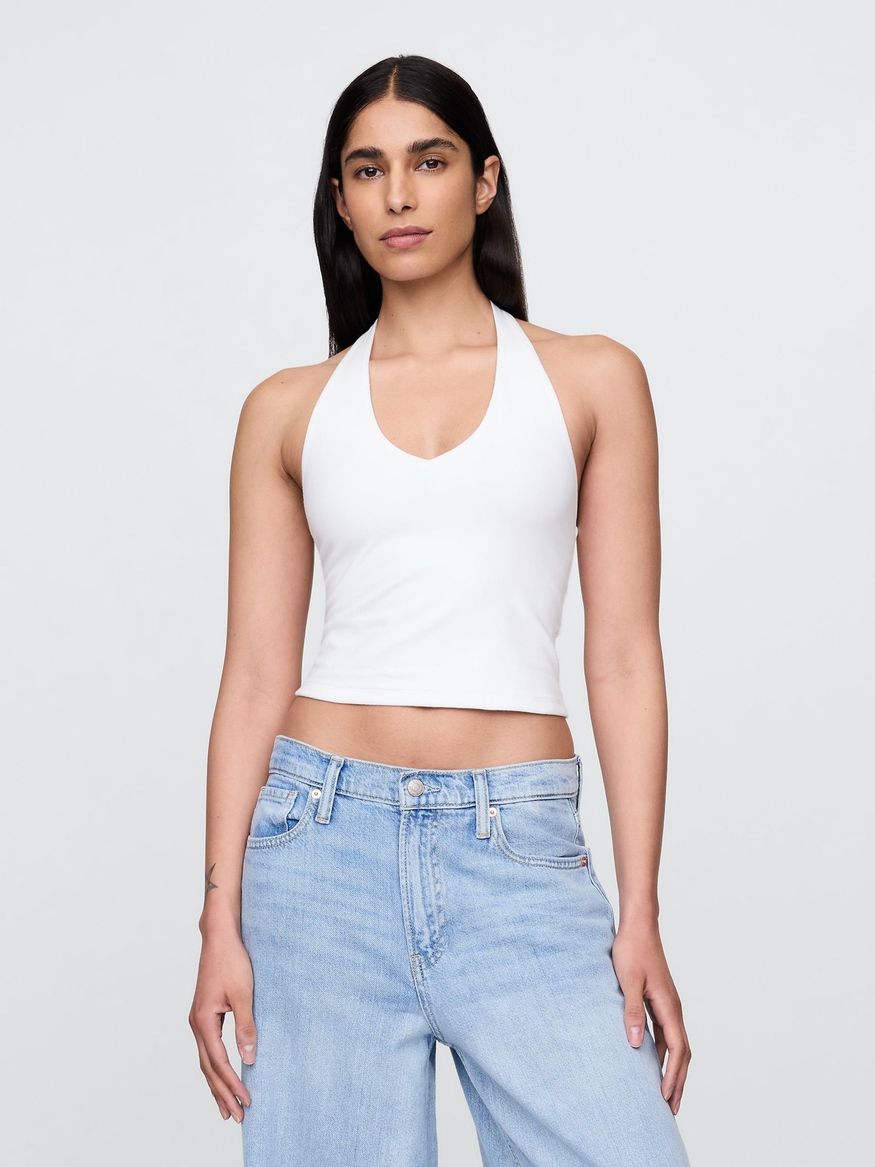 White CloseKnit Cropped Halter Neck Top - Image 1 of 4