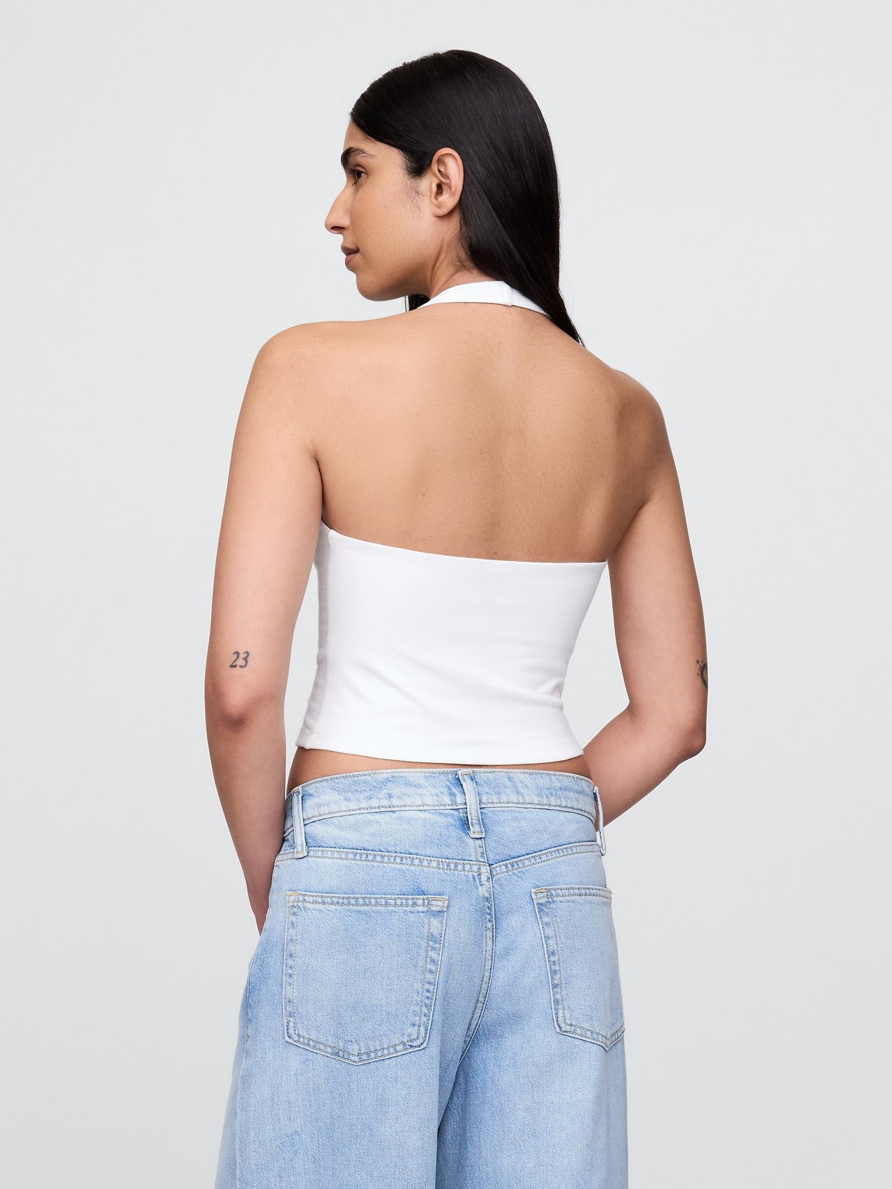 White CloseKnit Cropped Halter Neck Top - Image 2 of 4