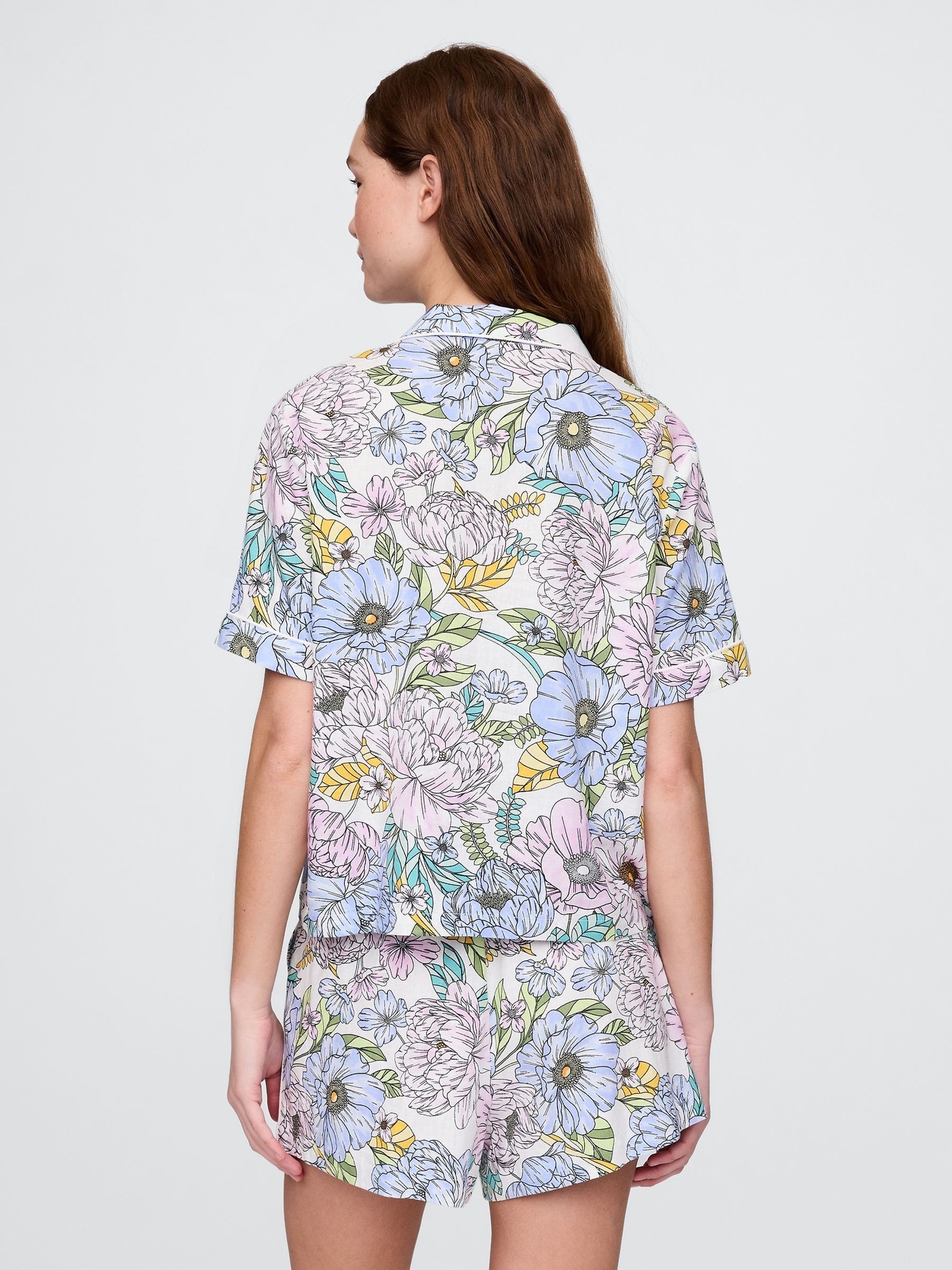 Pink Floral Linen-Blend Short Sleeve Pyjama Shirt - Image 2 of 5