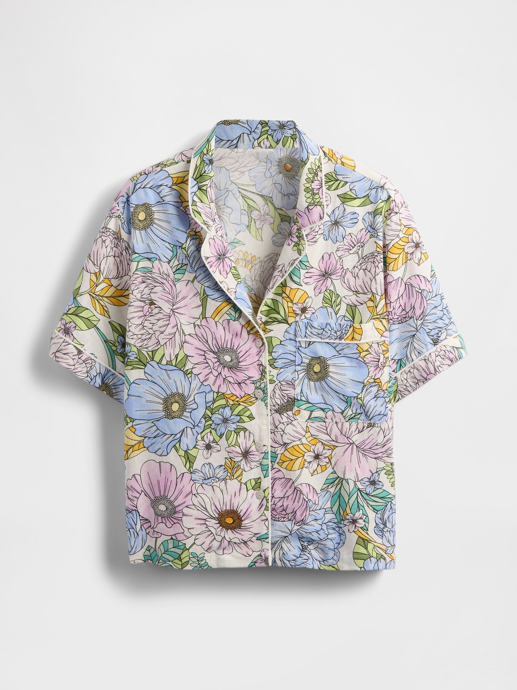 Pink Floral Linen-Blend Short Sleeve Pyjama Shirt - Image 4 of 5
