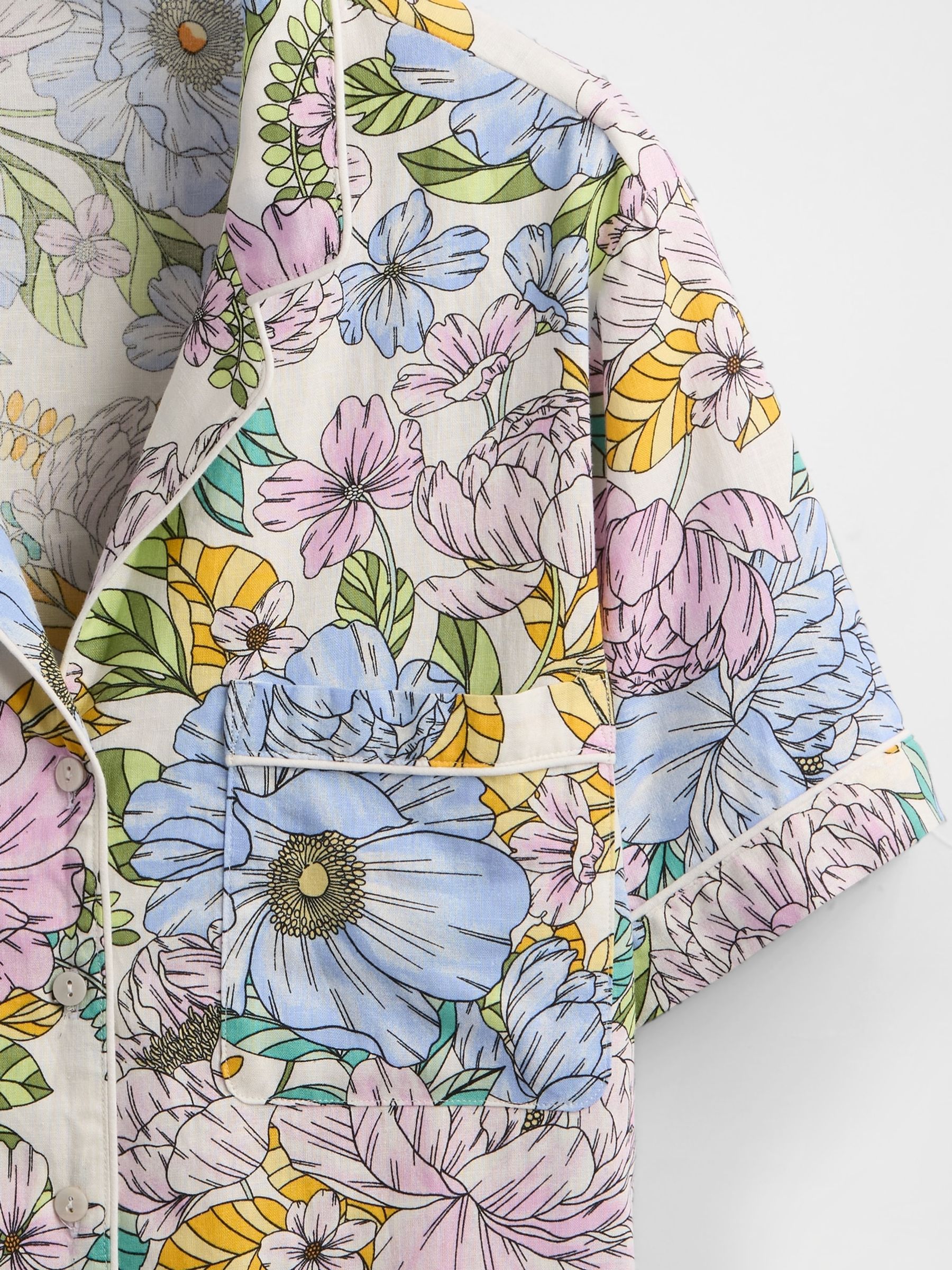 Pink Floral Linen-Blend Short Sleeve Pyjama Shirt - Image 5 of 5