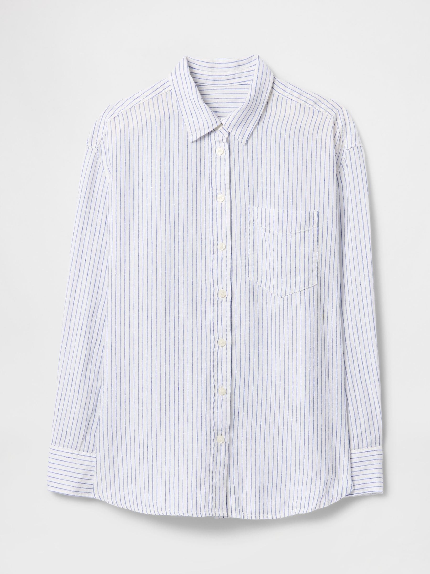 Blue Pinstripe 100% Linen Oversized Shirt - Image 4 of 5