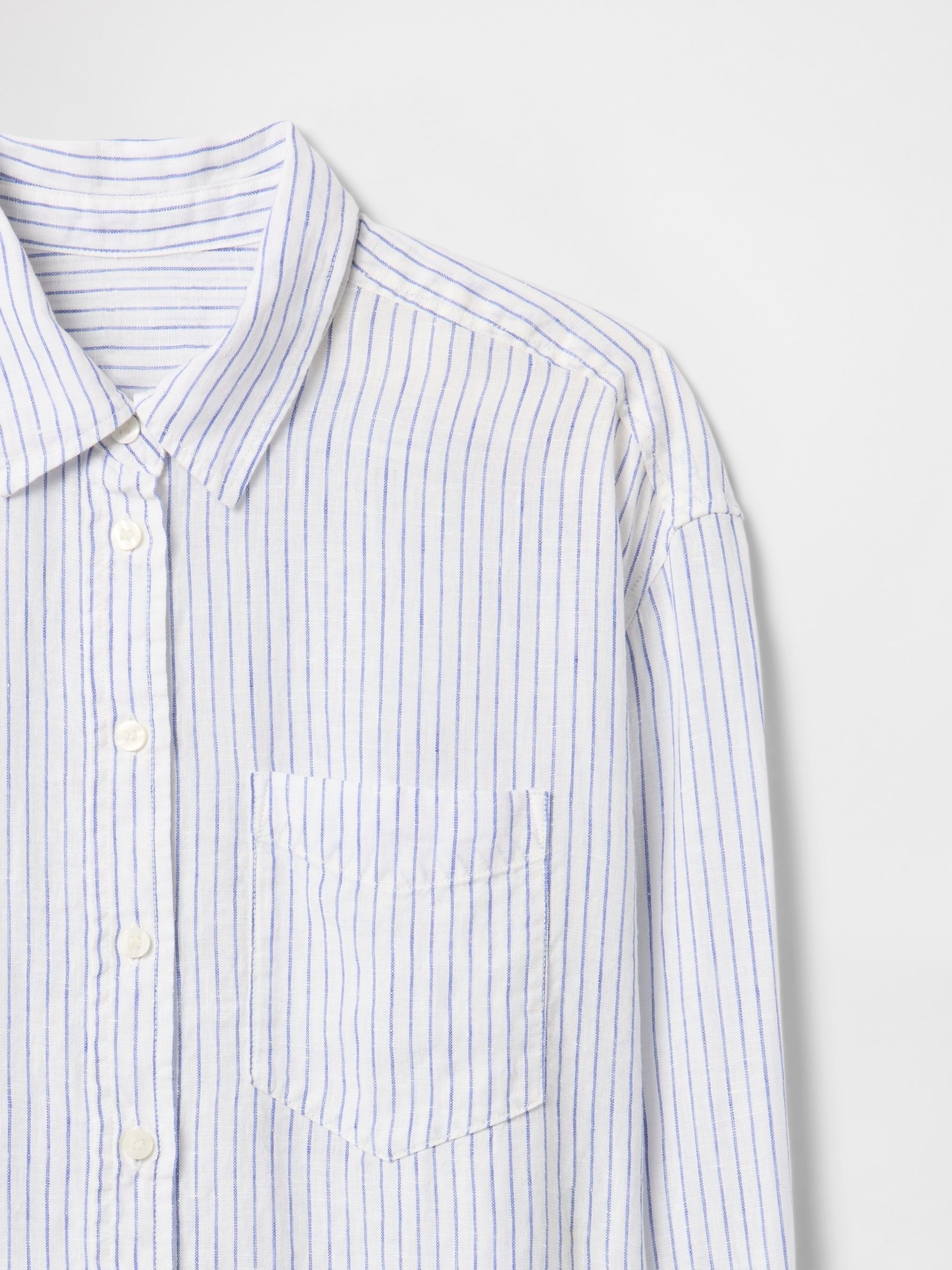 Blue Pinstripe 100% Linen Oversized Shirt - Image 5 of 5