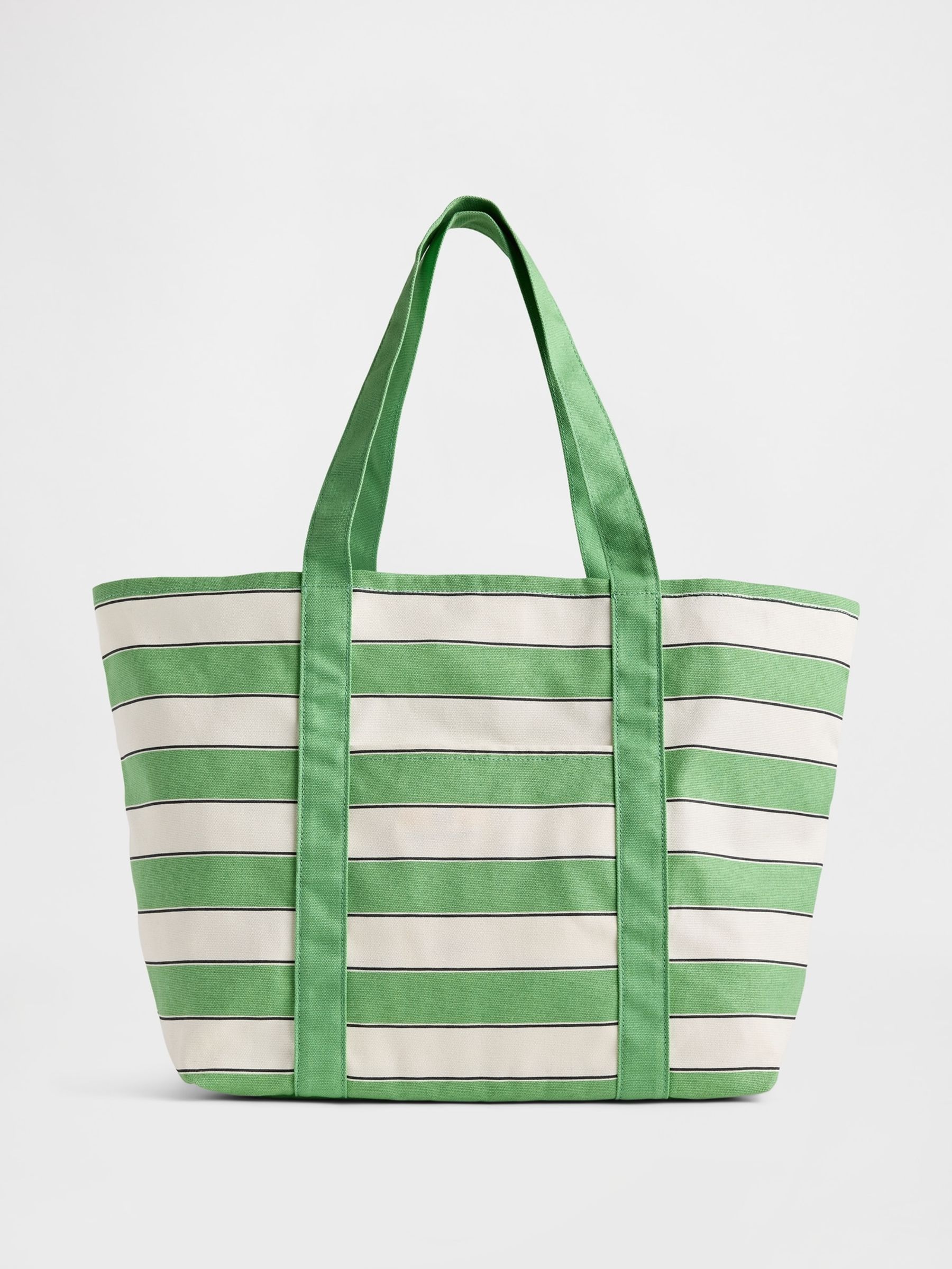 Green & White Canvas Stripe Tote Bag - Image 1 of 4