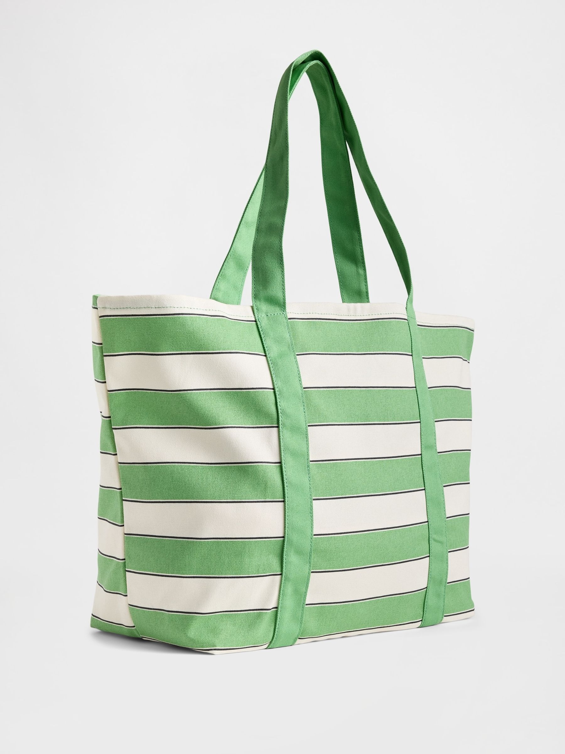Green & White Canvas Stripe Tote Bag - Image 2 of 4