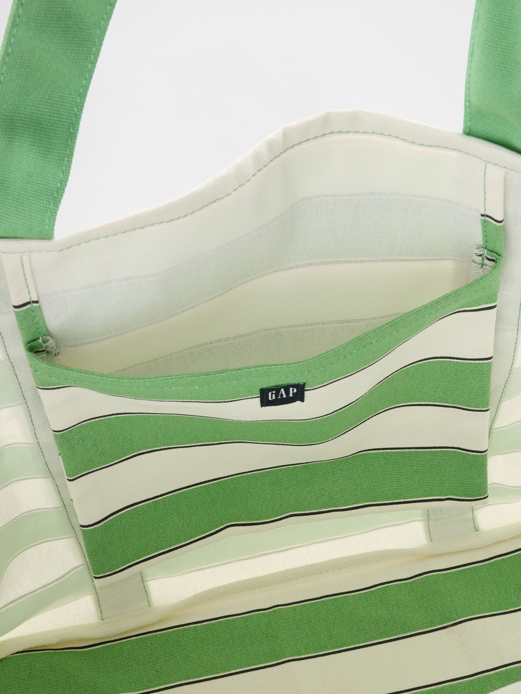 Green & White Canvas Stripe Tote Bag - Image 3 of 4