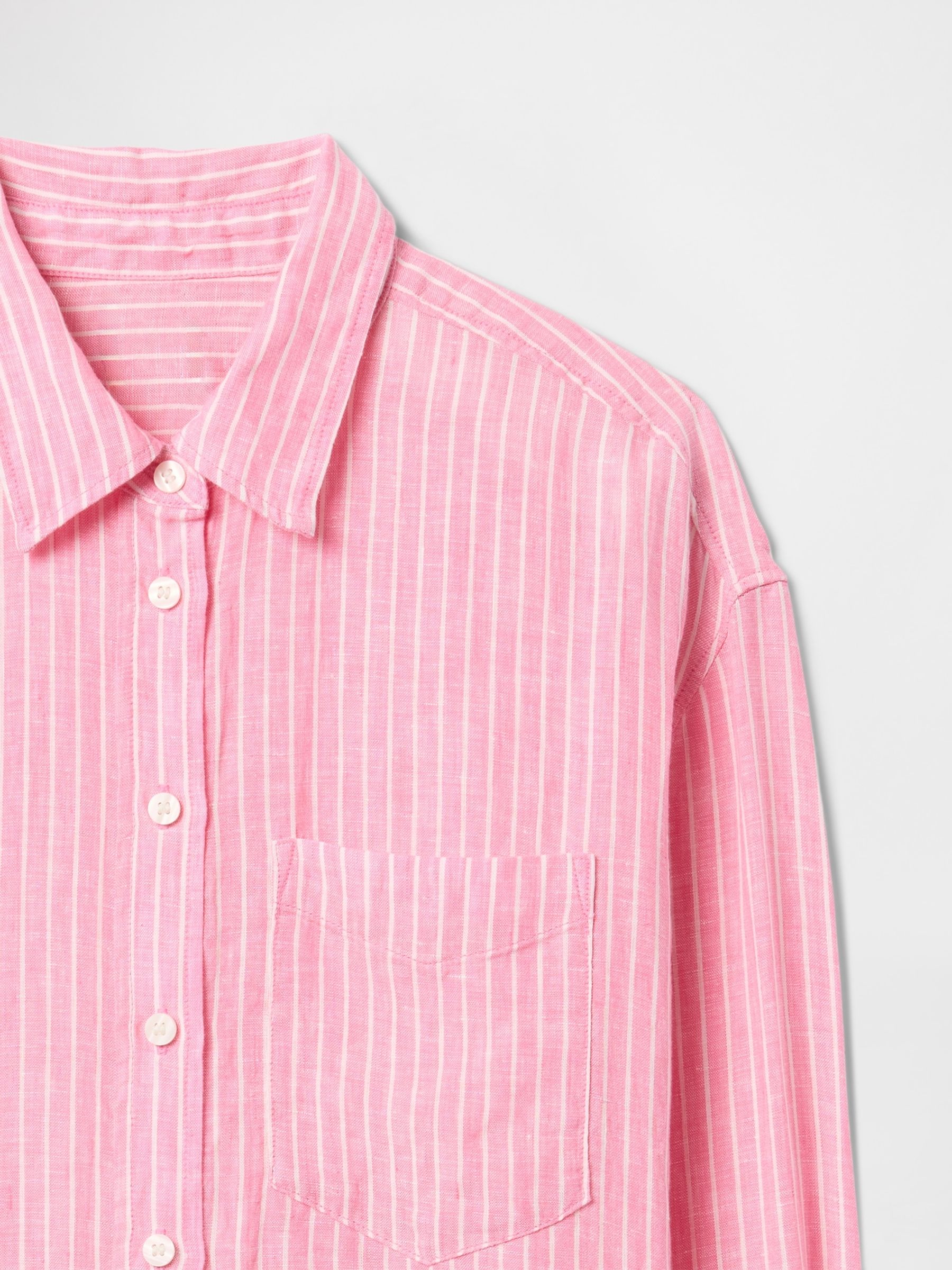 Pink Pinstripe 100% Linen Button Down Long Sleeve Oversized Shirt - Image 5 of 5