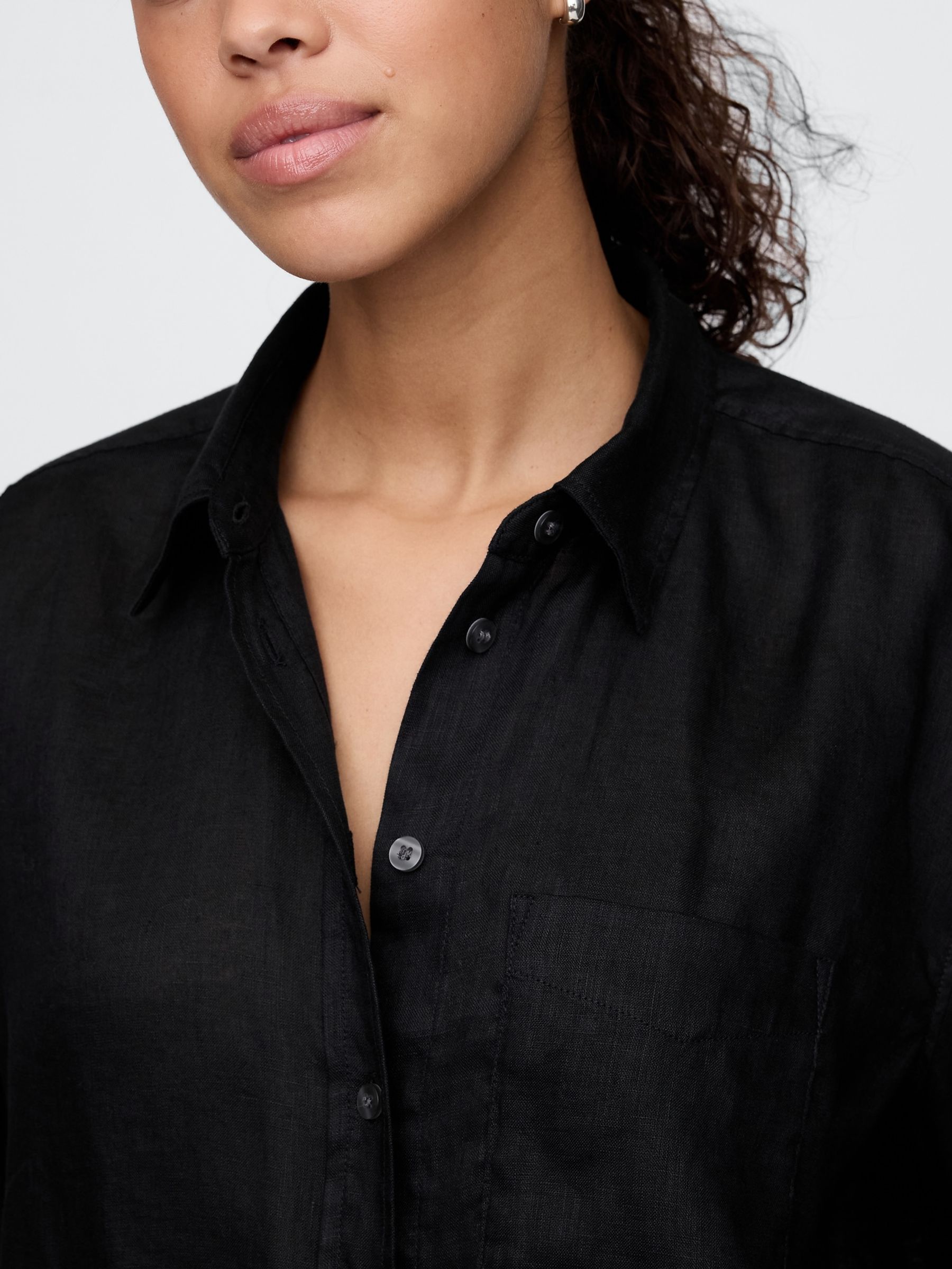 Black 100% Linen Button Down Long Sleeve Oversized Shirt - Image 4 of 5