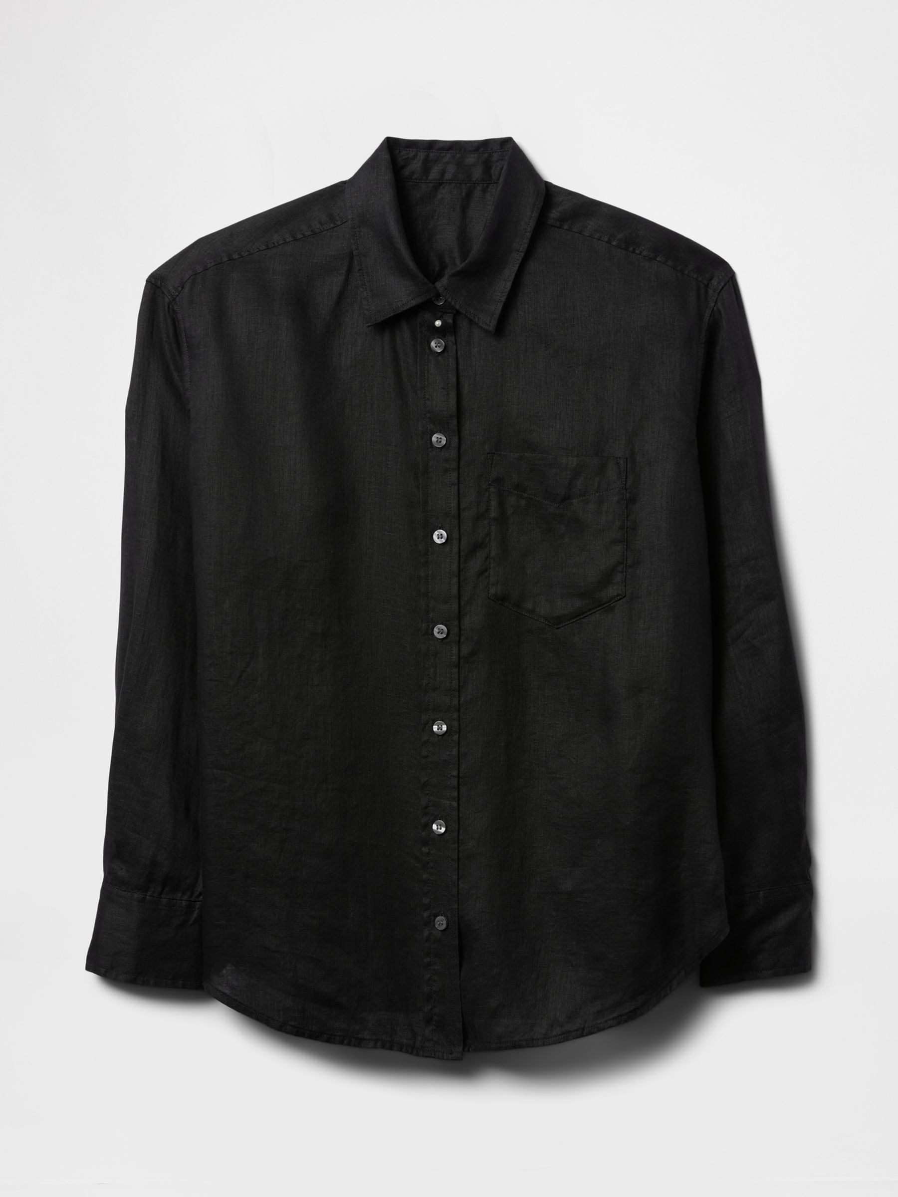 Black 100% Linen Button Down Long Sleeve Oversized Shirt - Image 5 of 5