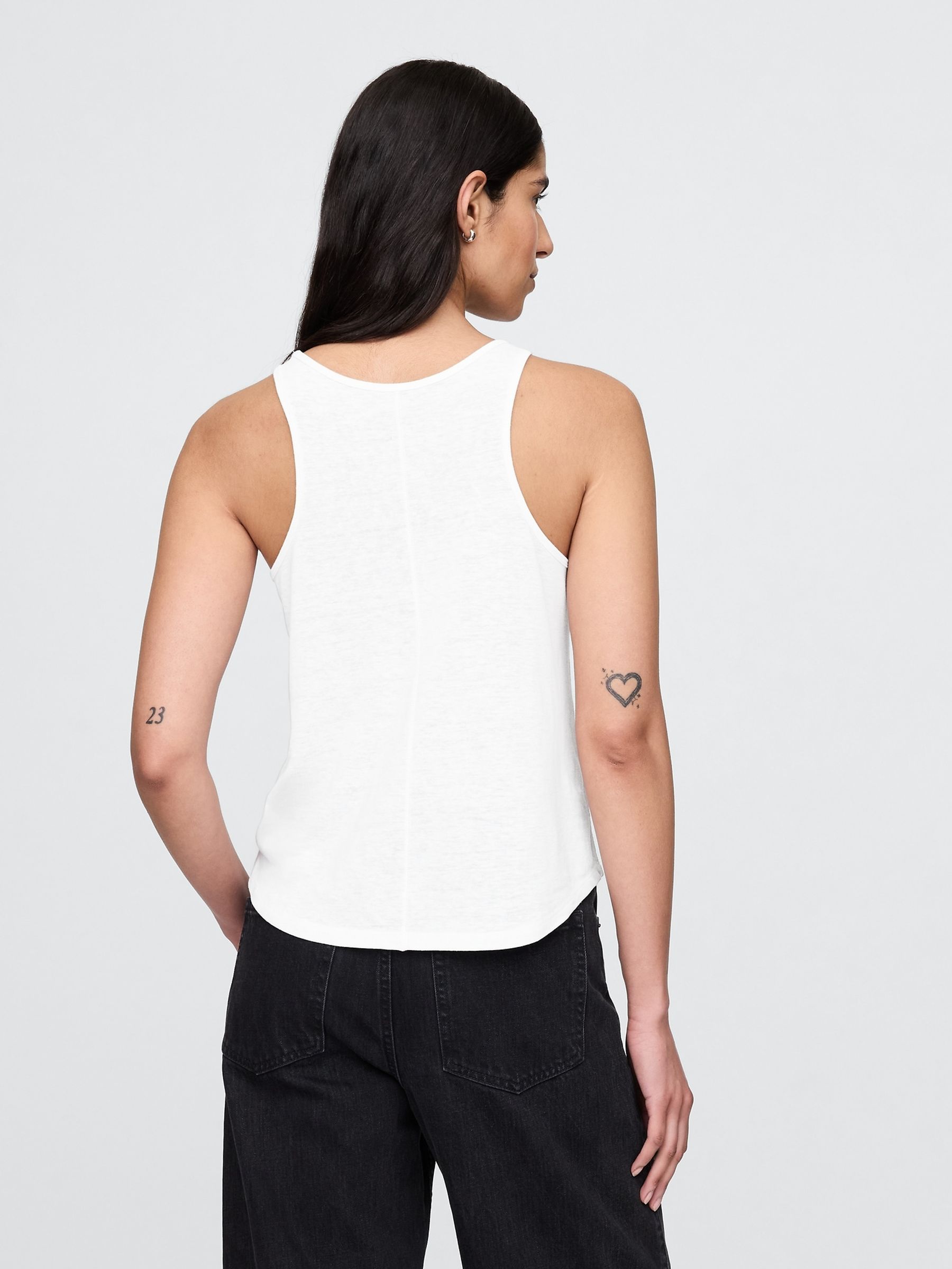 White Linen-Blend Racerback Vest - Image 2 of 4