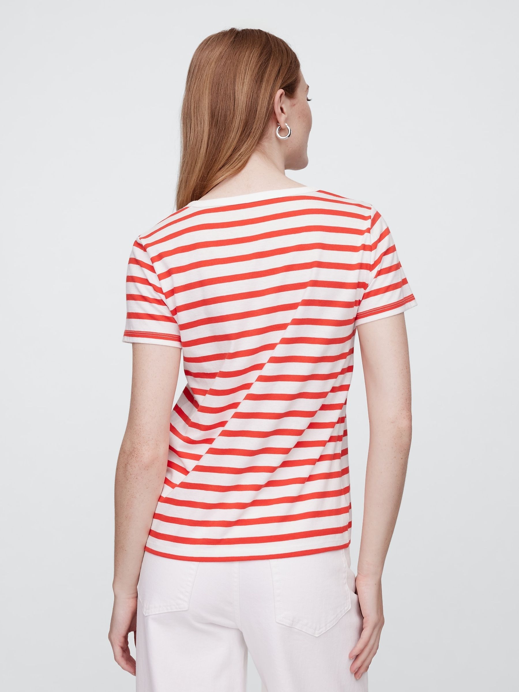 Red/White V-Neck Favourite Cotton Short Sleeve T-Shirt - Image 2 of 5