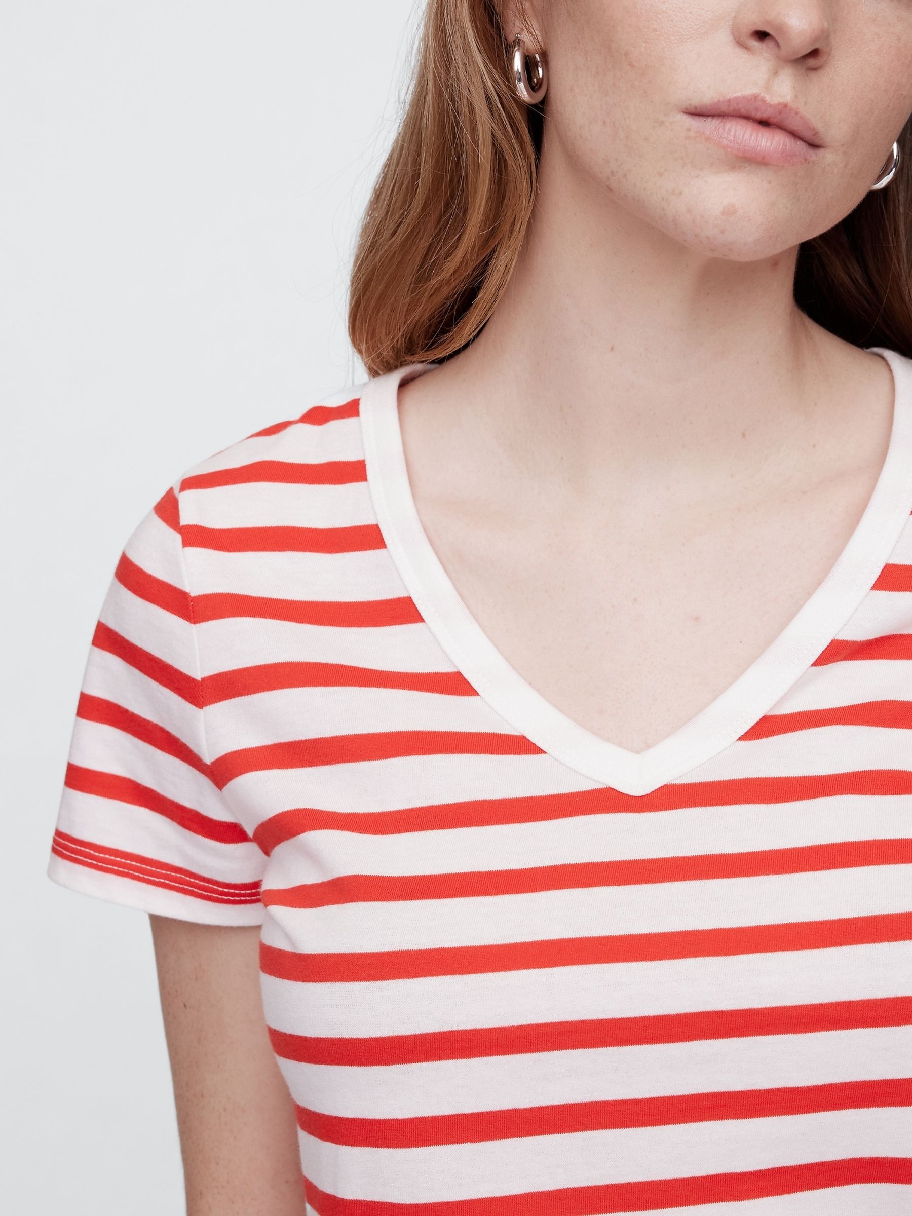 Red/White V-Neck Favourite Cotton Short Sleeve T-Shirt - Image 4 of 5