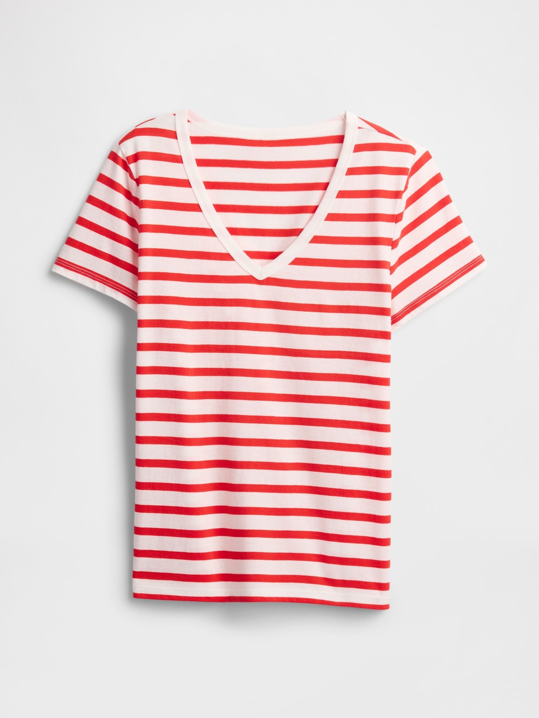 Red/White V-Neck Favourite Cotton Short Sleeve T-Shirt - Image 5 of 5